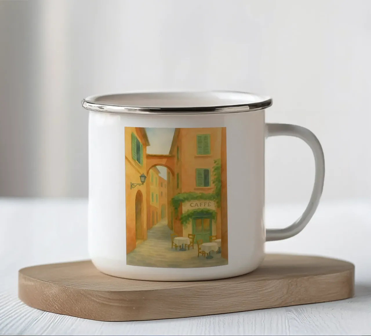 Caffè in Modena – Morgens in der Altstadt tazza in smalto da Grande Bellezza