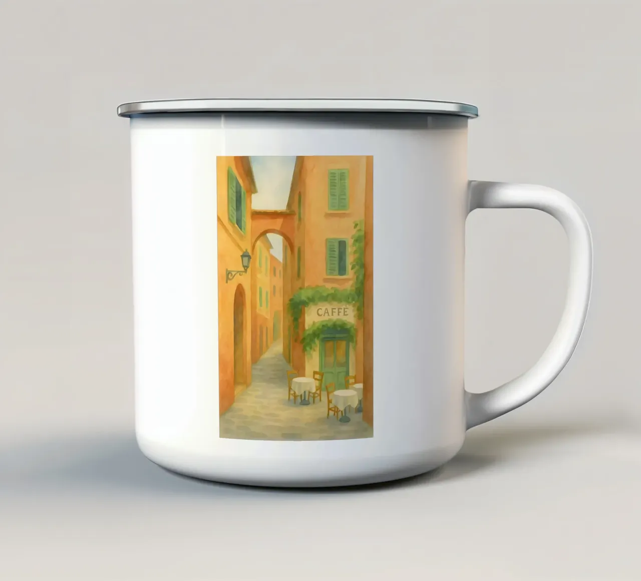 Caffè in Modena – Morgens in der Altstadt tazza in smalto da Grande Bellezza