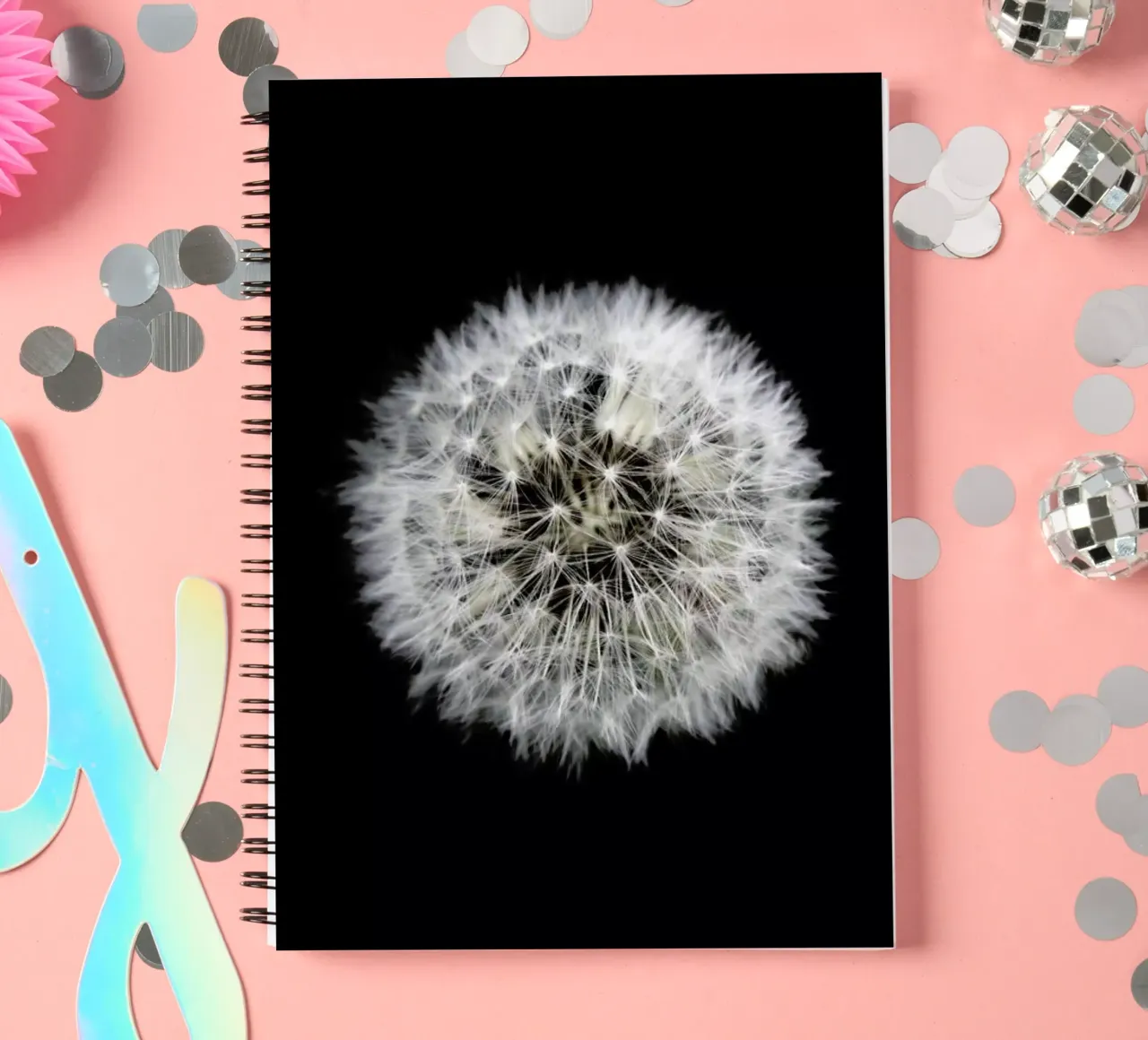 Black and White Dandelion spiral notebook by Studio Nahili