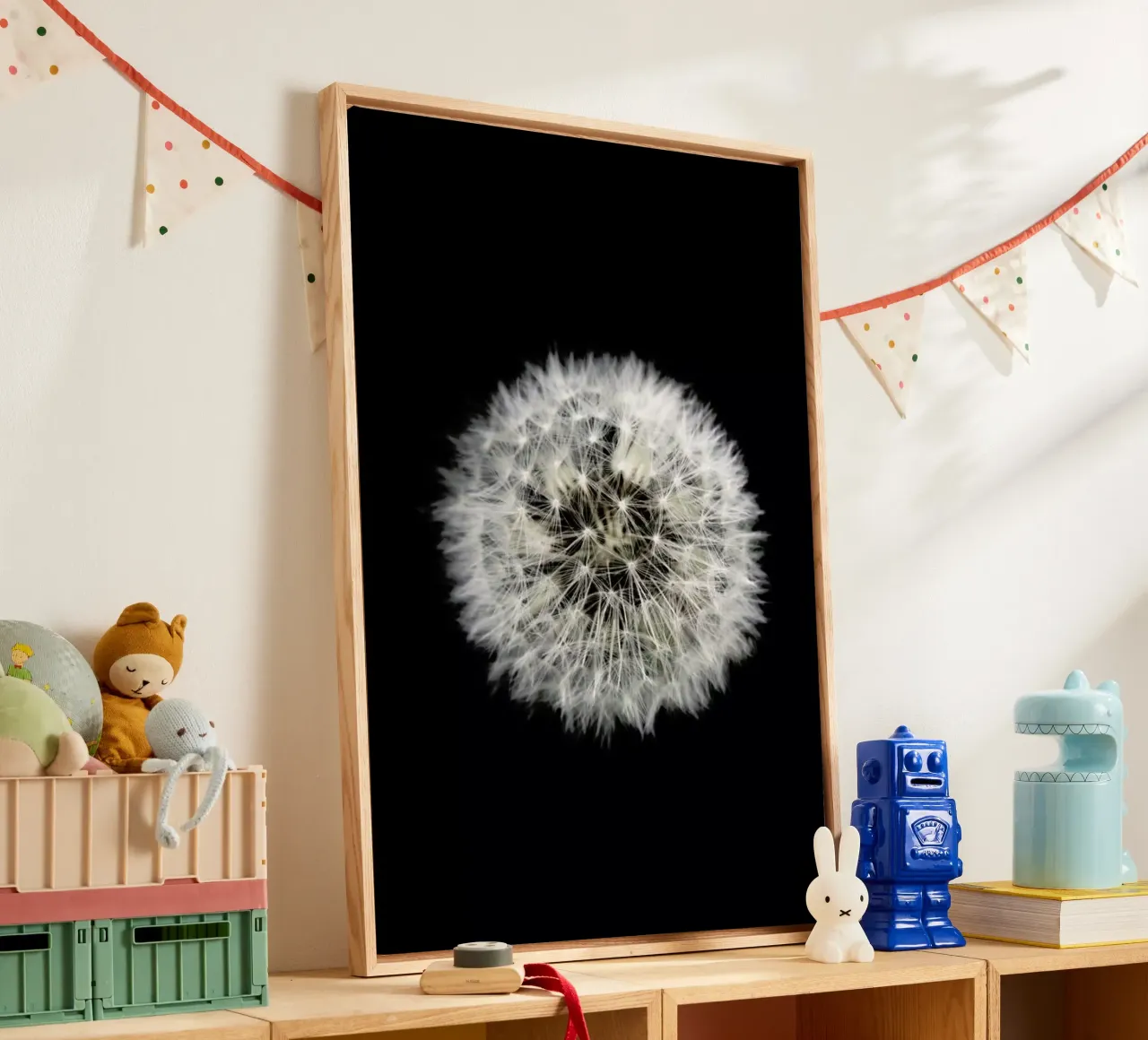 Black and White Dandelion tela con Cornice a cassetta da Studio Nahili