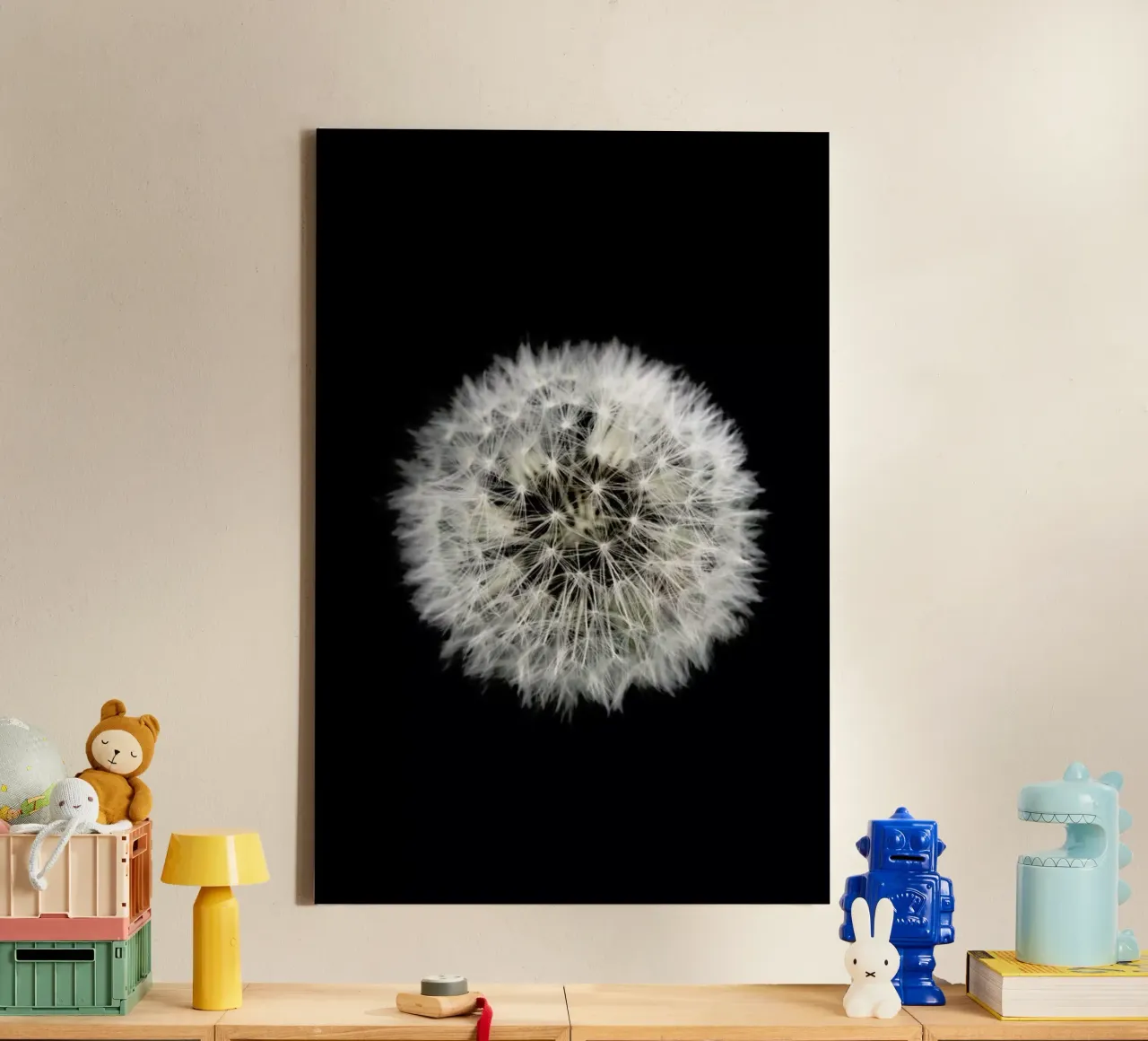 Black and White Dandelion tela con Cornice a cassetta da Studio Nahili