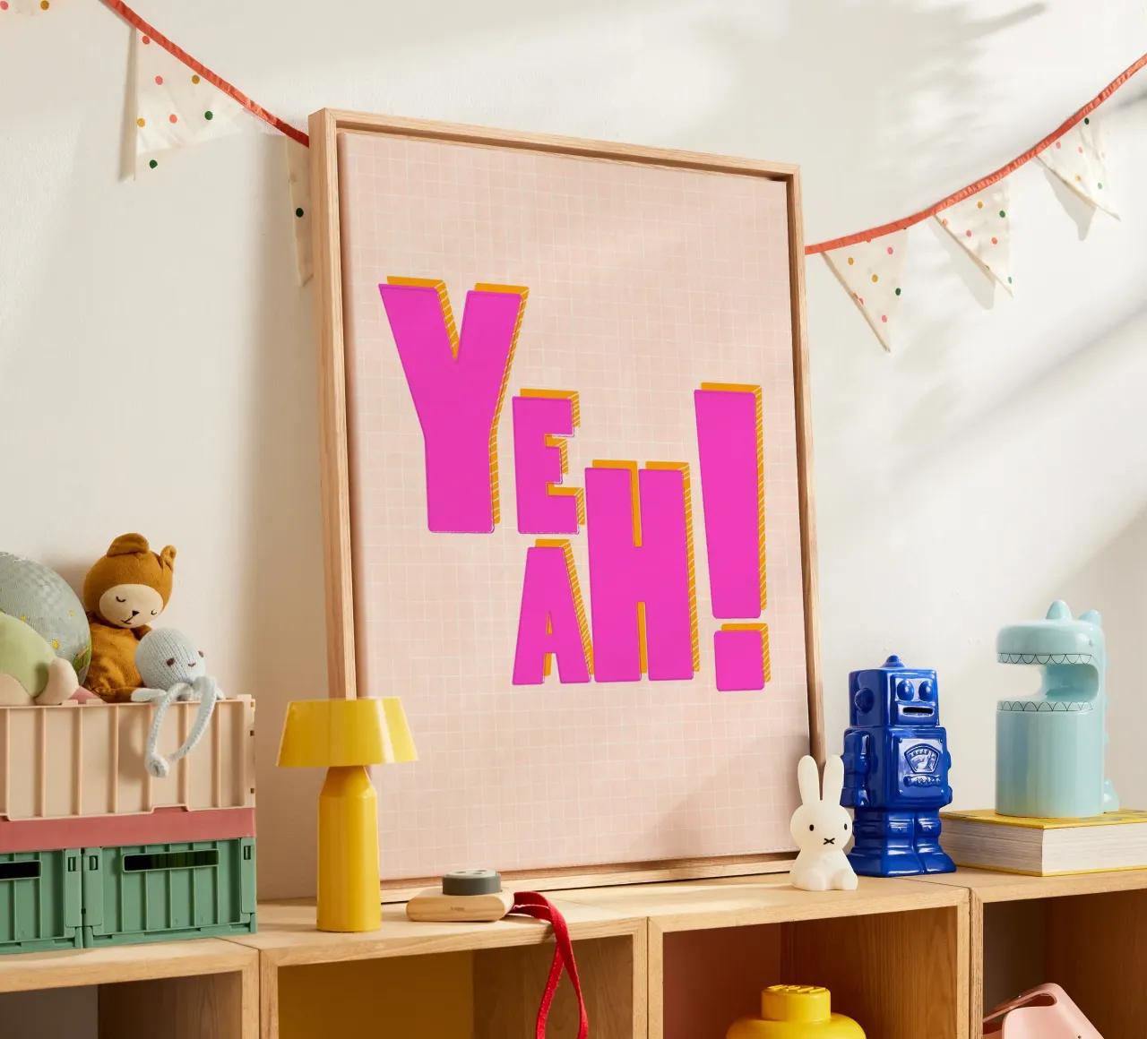 ¡YEAH! - Tipografía 3D en rosa lienzo con Marco flotante de showmemars