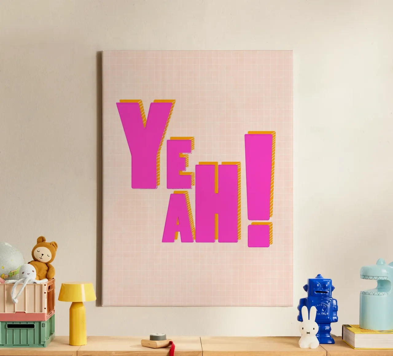 ¡YEAH! - Tipografía 3D en rosa lienzo con Marco flotante de showmemars