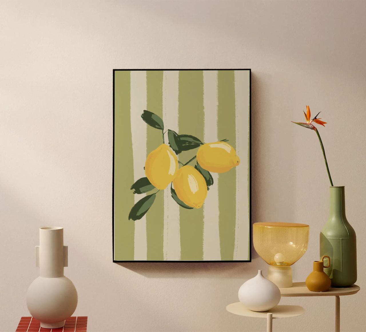 Zitronen auf grünen Streifen Acryl-Glas von Sixmai