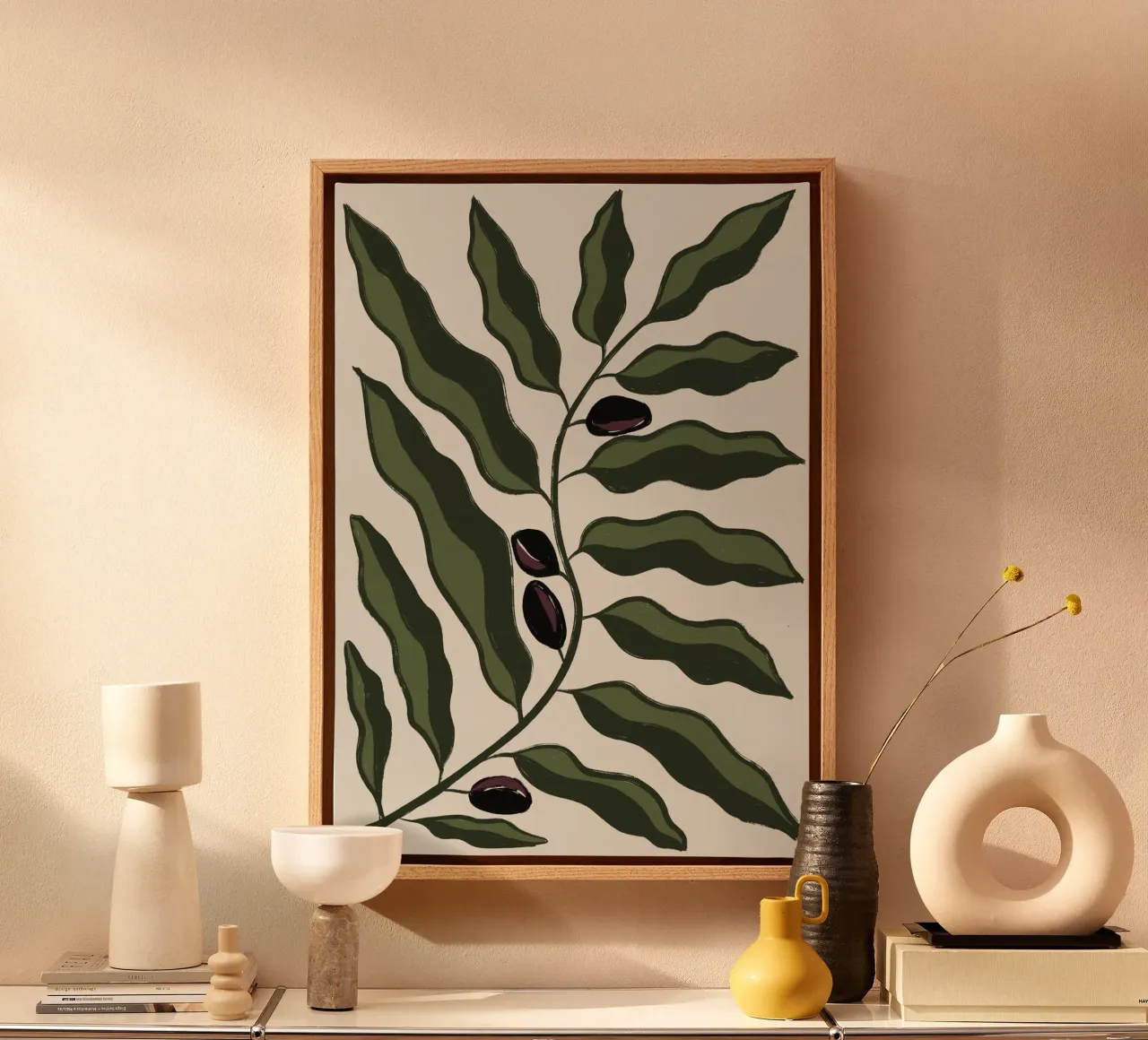 Abstracte olijftak canvas met Baklijst van Sixmai