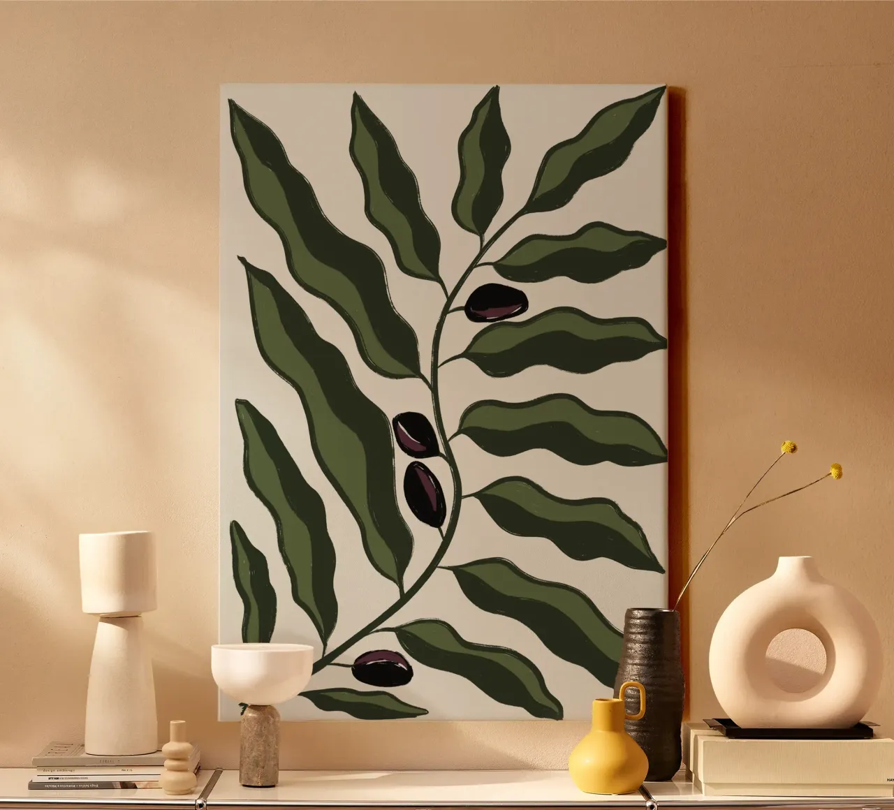 Abstracte olijftak canvas met Baklijst van Sixmai