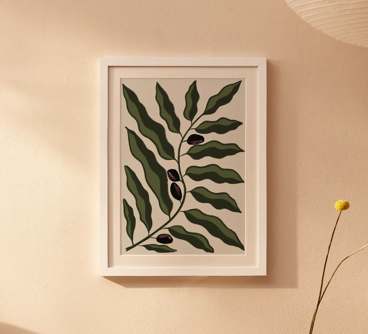 Ramo d'ulivo astratto poster con telaio in legno da Sixmai