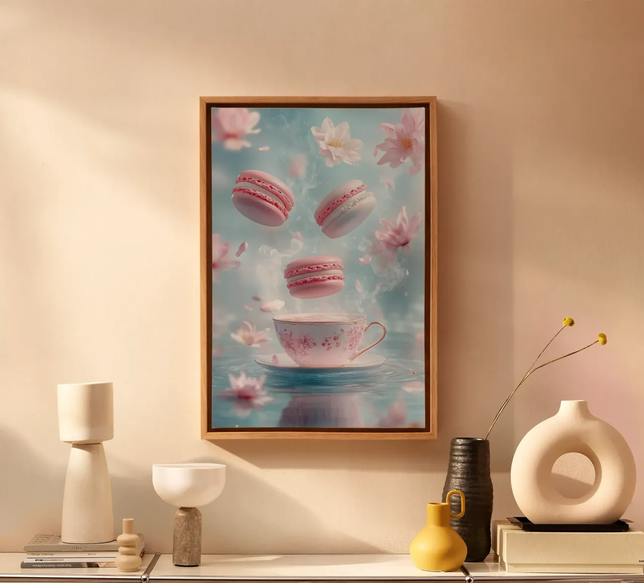 Momenti magici con i macarons galleggianti tela con Cornice a cassetta da M-Ulrich-Digital Art