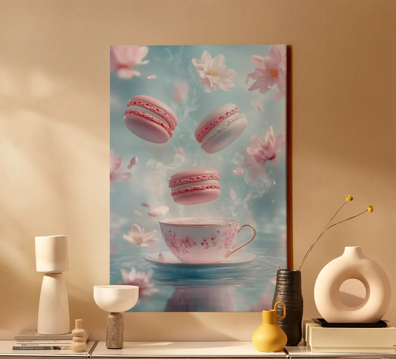 Momenti magici con i macarons galleggianti tela con Cornice a cassetta da M-Ulrich-Digital Art