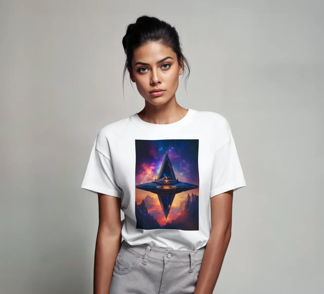 Stazione spaziale davanti a un cielo galattico t-shirt da pixelbull - medieval art and more