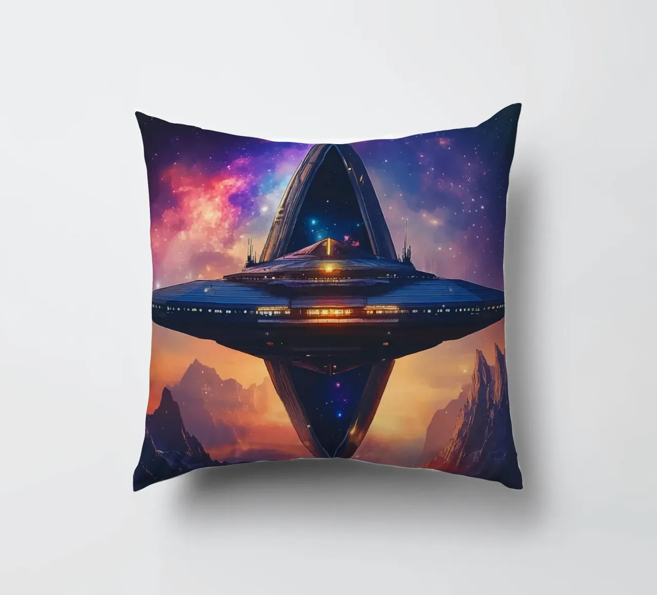 Stazione spaziale davanti a un cielo galattico cuscino da pixelbull - medieval art and more