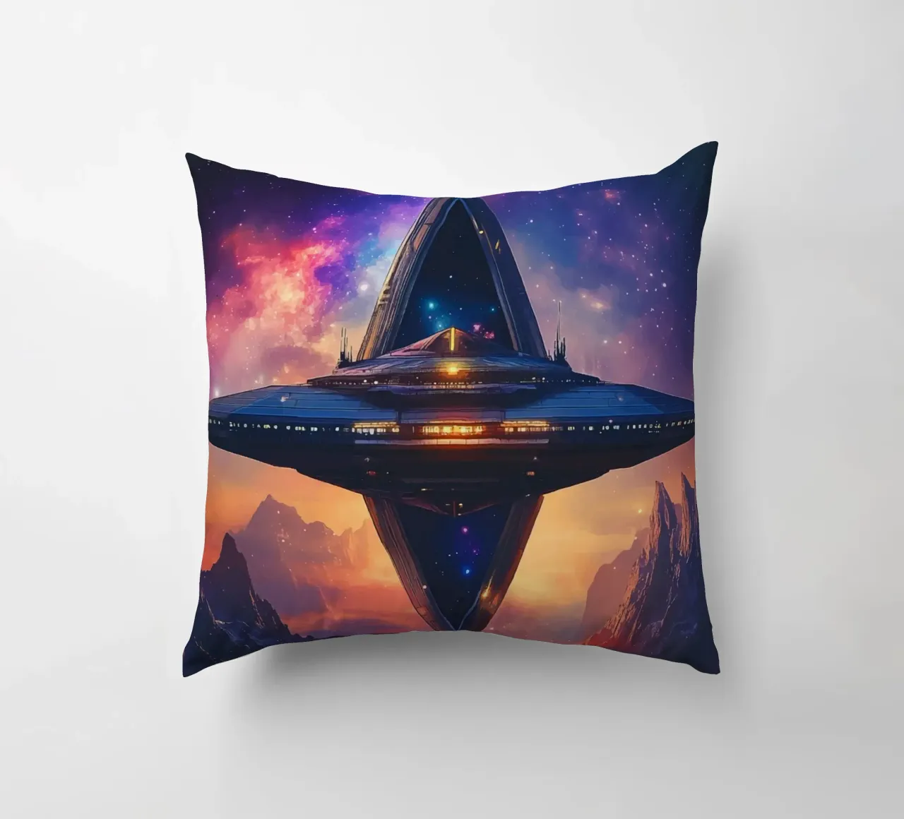 Stazione spaziale davanti a un cielo galattico cuscino da pixelbull - medieval art and more