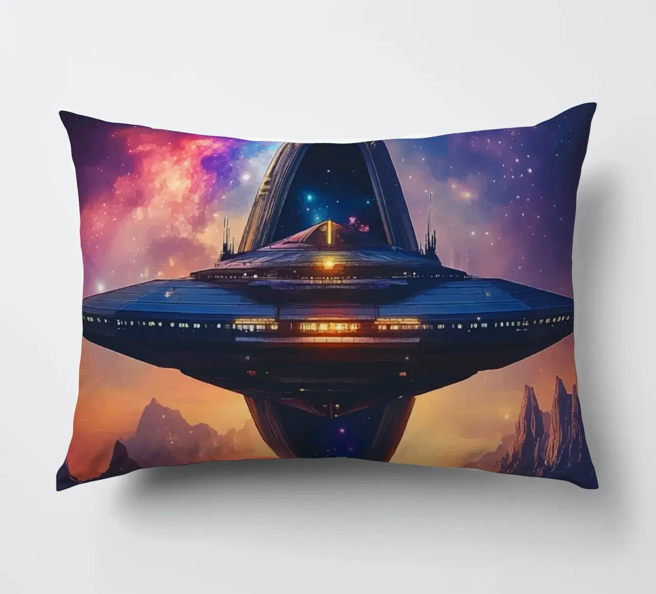 Stazione spaziale davanti a un cielo galattico cuscino da pixelbull - medieval art and more