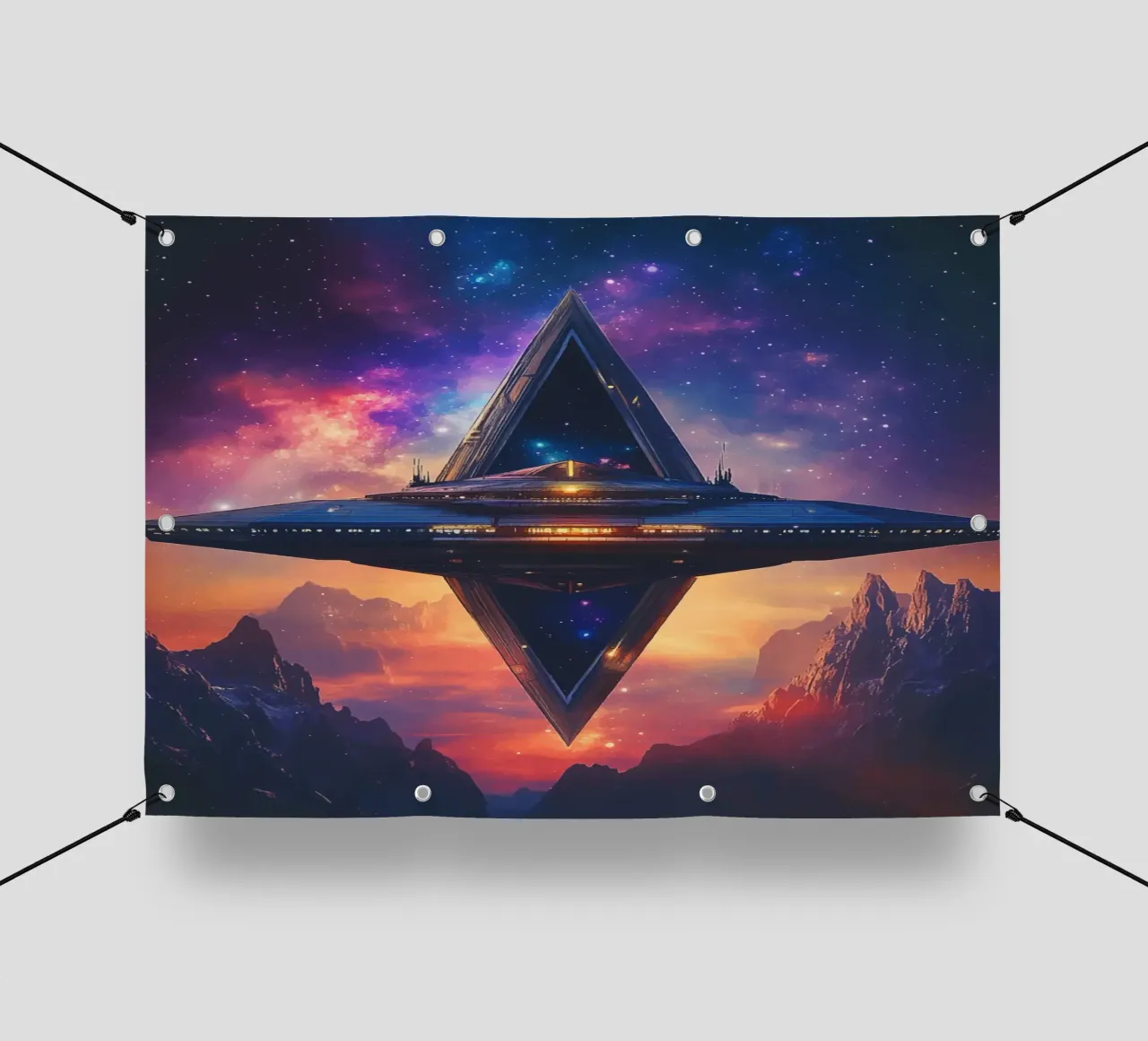Stazione spaziale davanti a un cielo galattico telo in pvc da pixelbull - medieval art and more