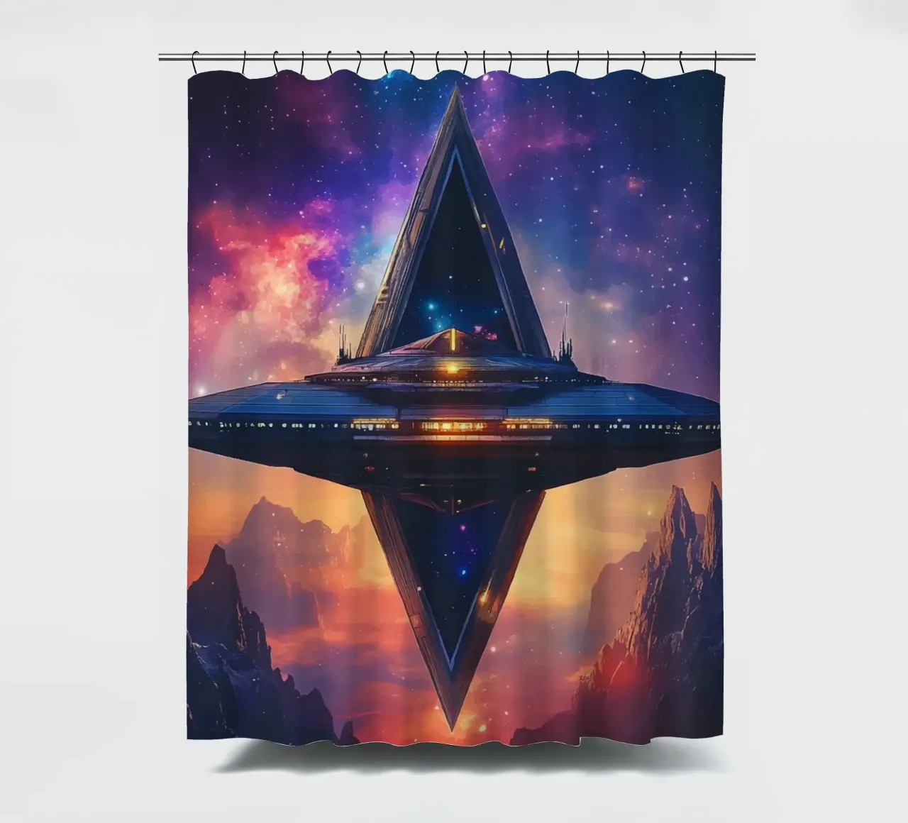 Space station in front of a galactic sky shower curtain by pixelbull - medieval art and more