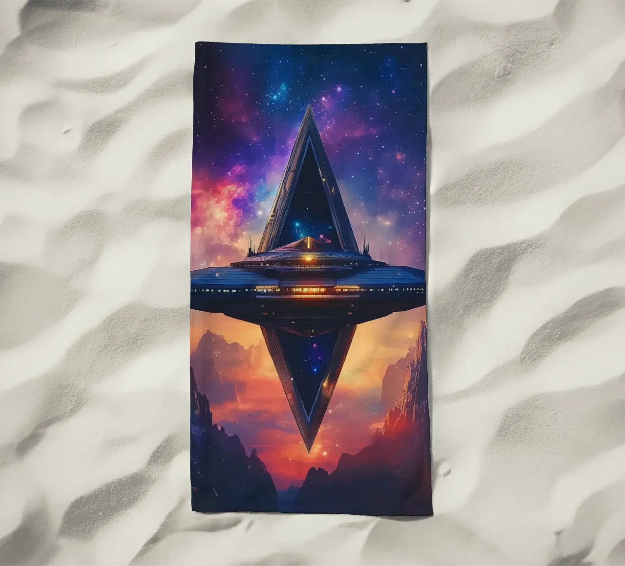 Stazione spaziale davanti a un cielo galattico telo mare da pixelbull - medieval art and more