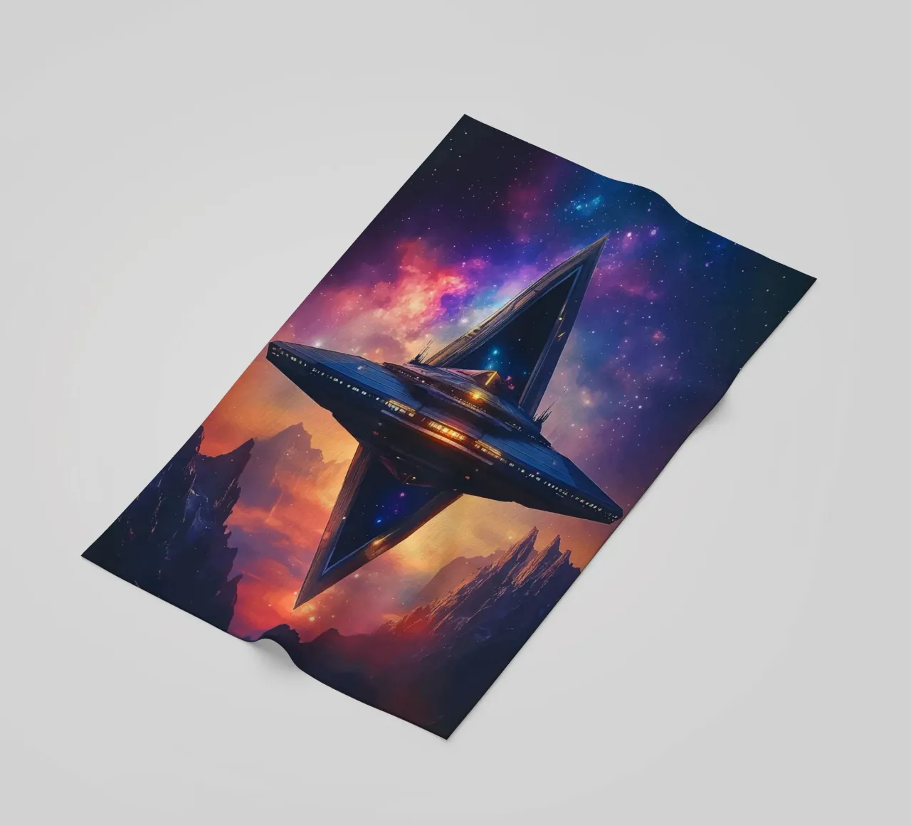 Stazione spaziale davanti a un cielo galattico telo mare da pixelbull - medieval art and more
