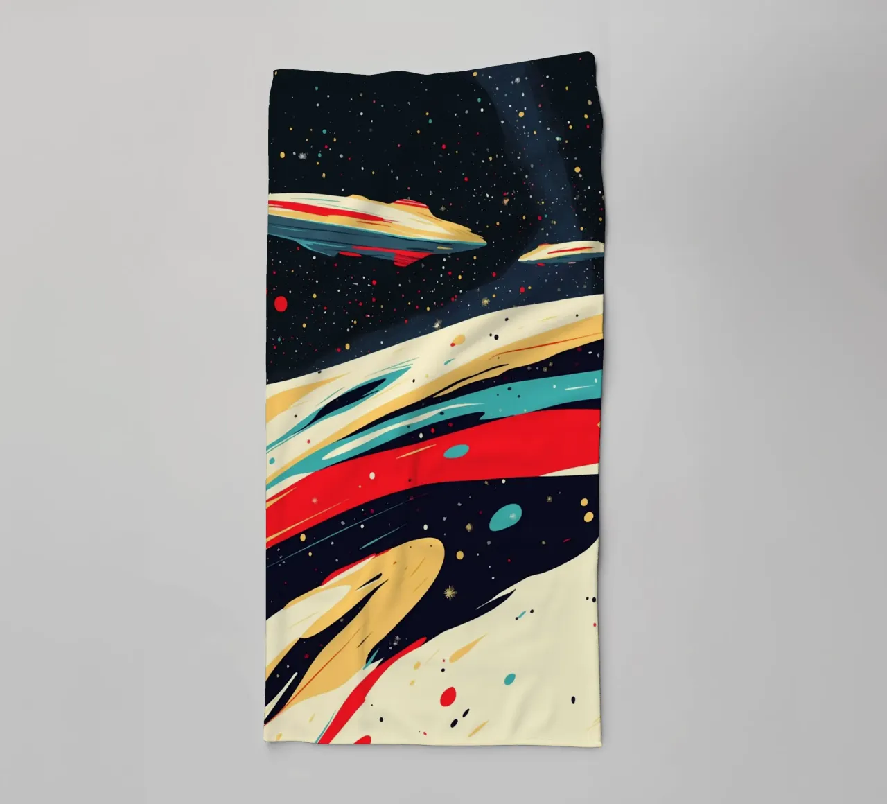 OVNIs au-dessus d'un ciel étoilé coloré serviette de bain de pixelbull - medieval art and more