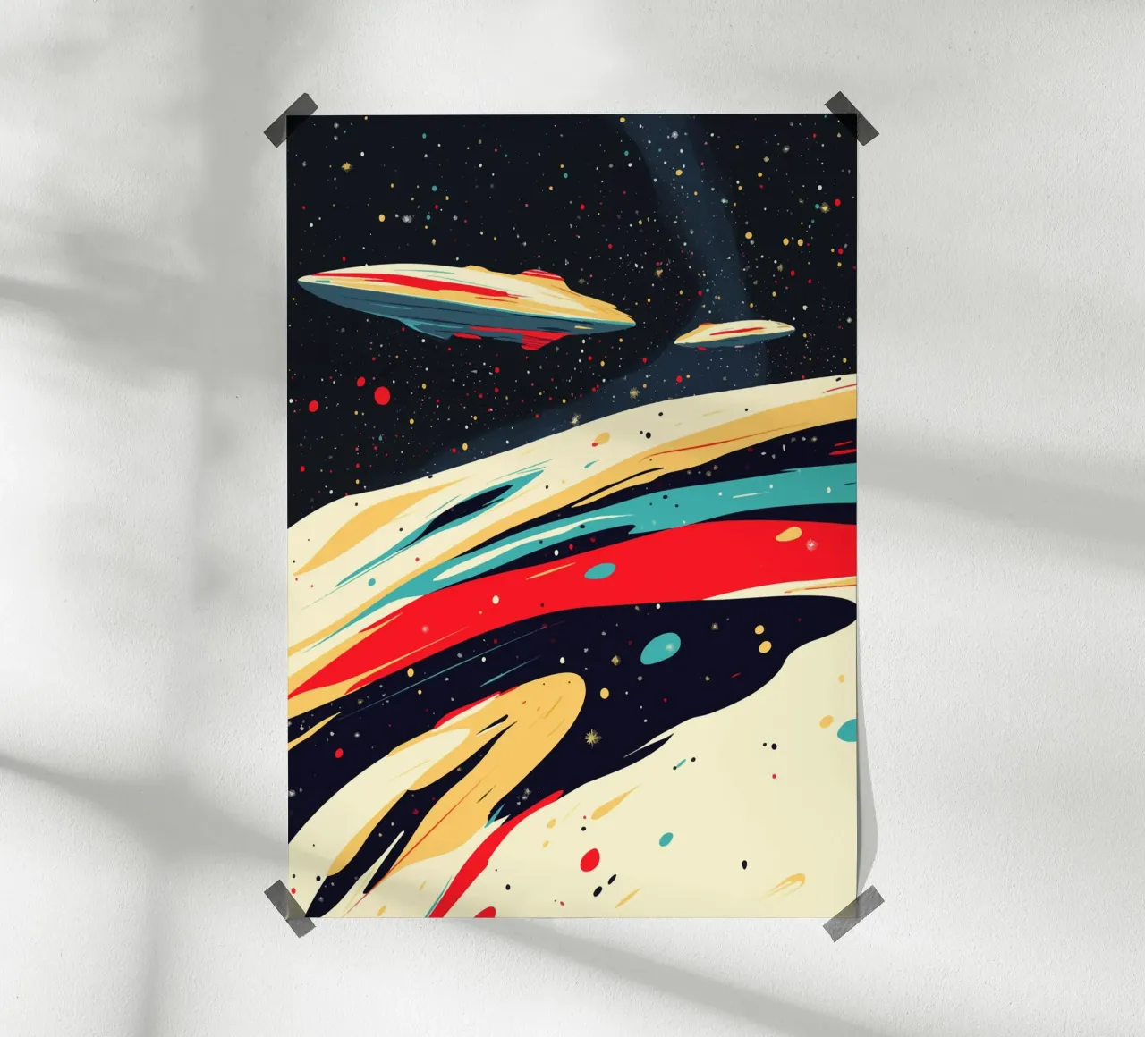 UFOs above the colourful starry sky hahnemühle by pixelbull - medieval art and more