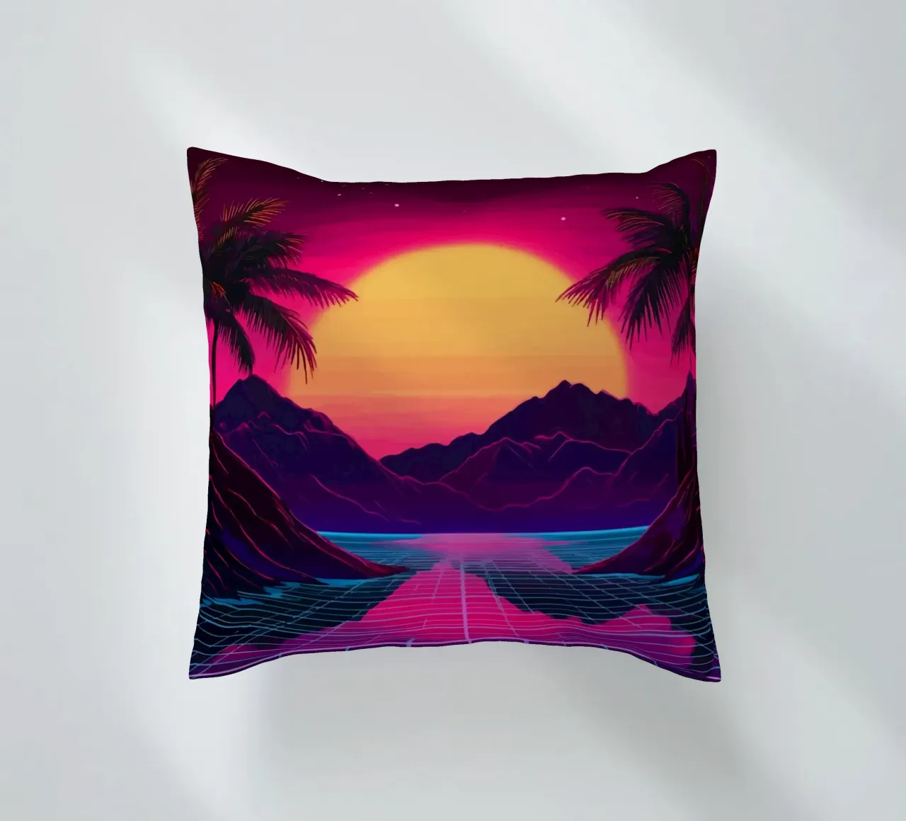 Tramonto retro synthwave cuscino da pixelbull - medieval art and more