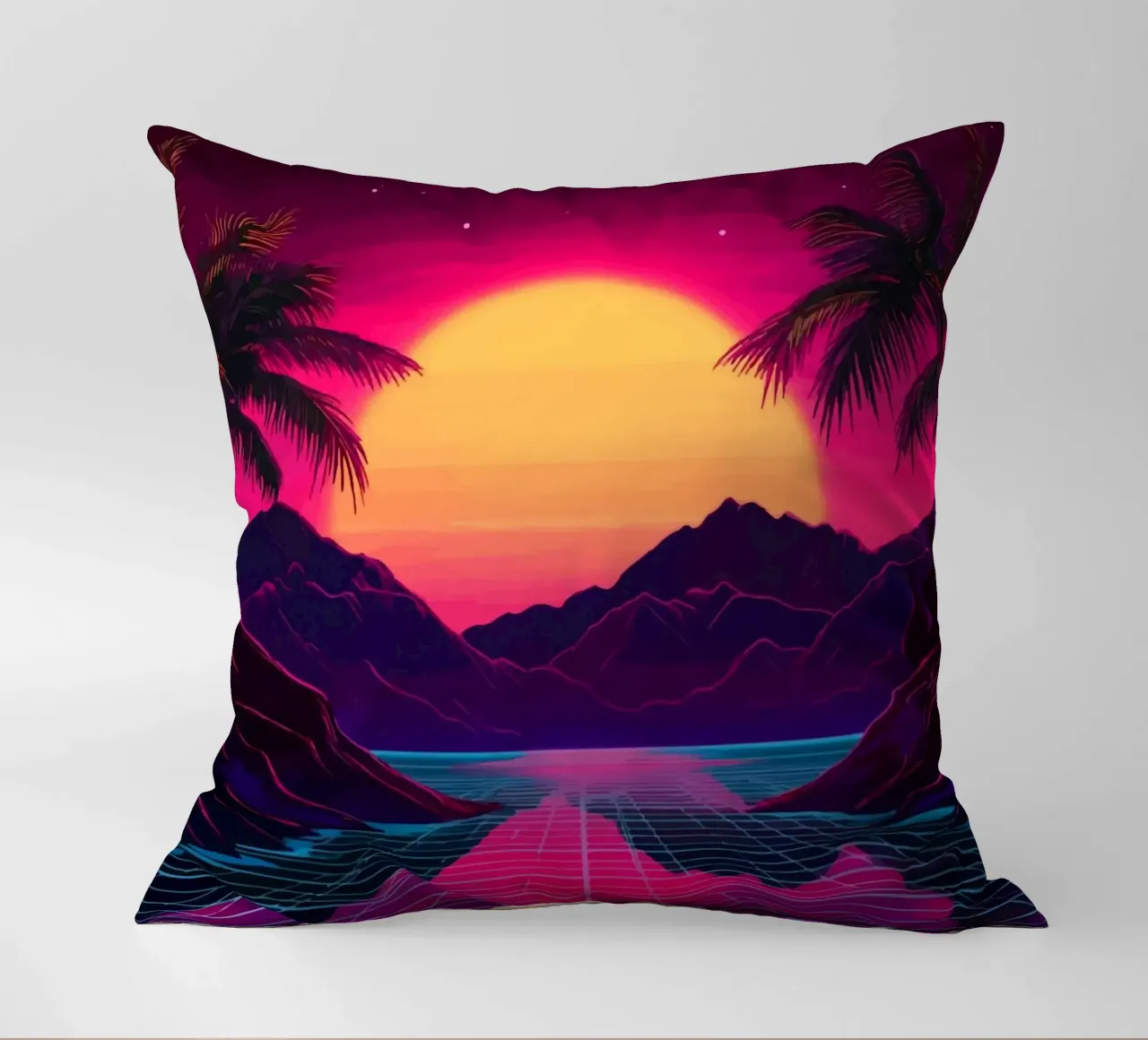 Tramonto retro synthwave cuscino da pixelbull - medieval art and more