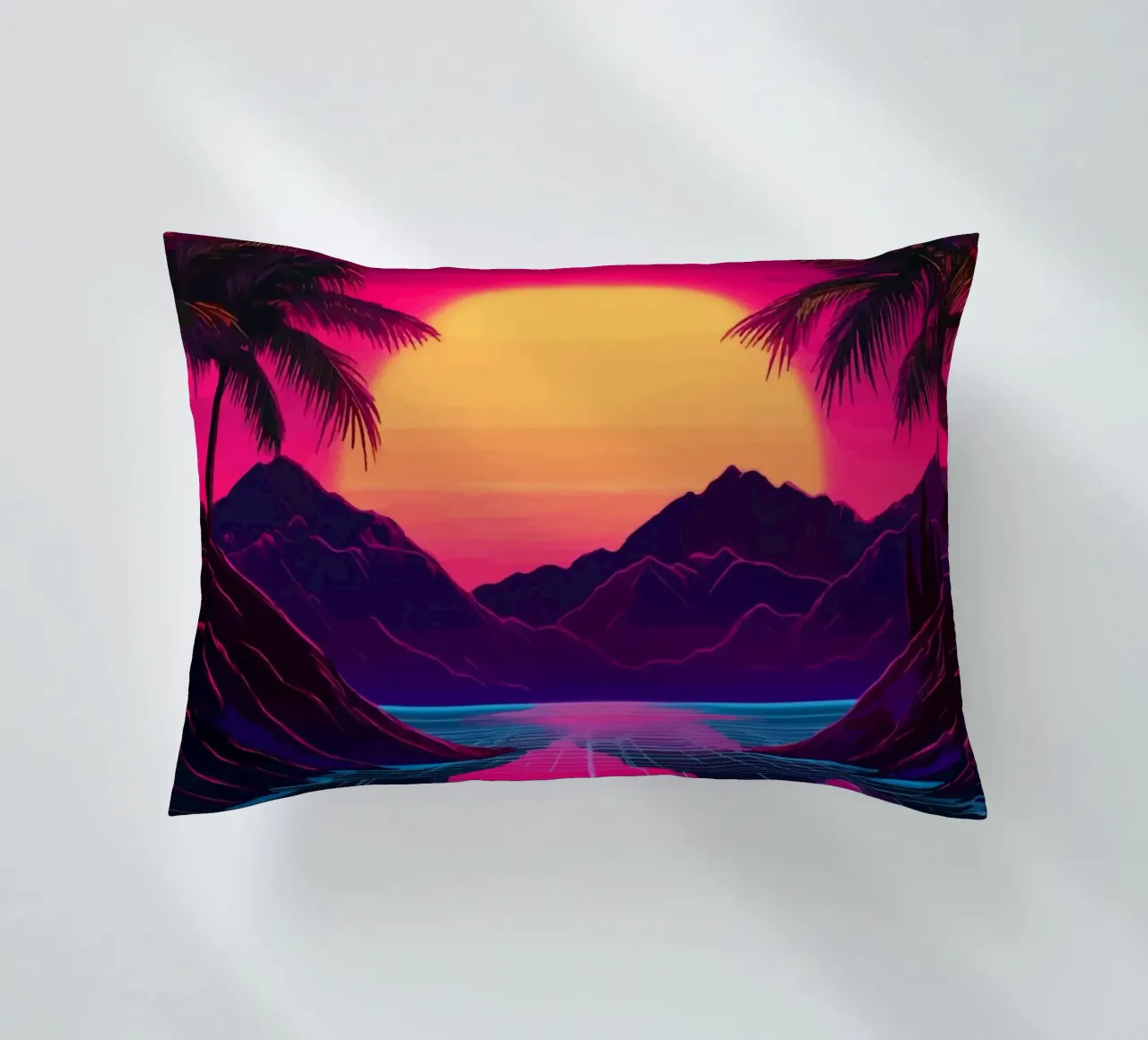 Tramonto retro synthwave cuscino da pixelbull - medieval art and more