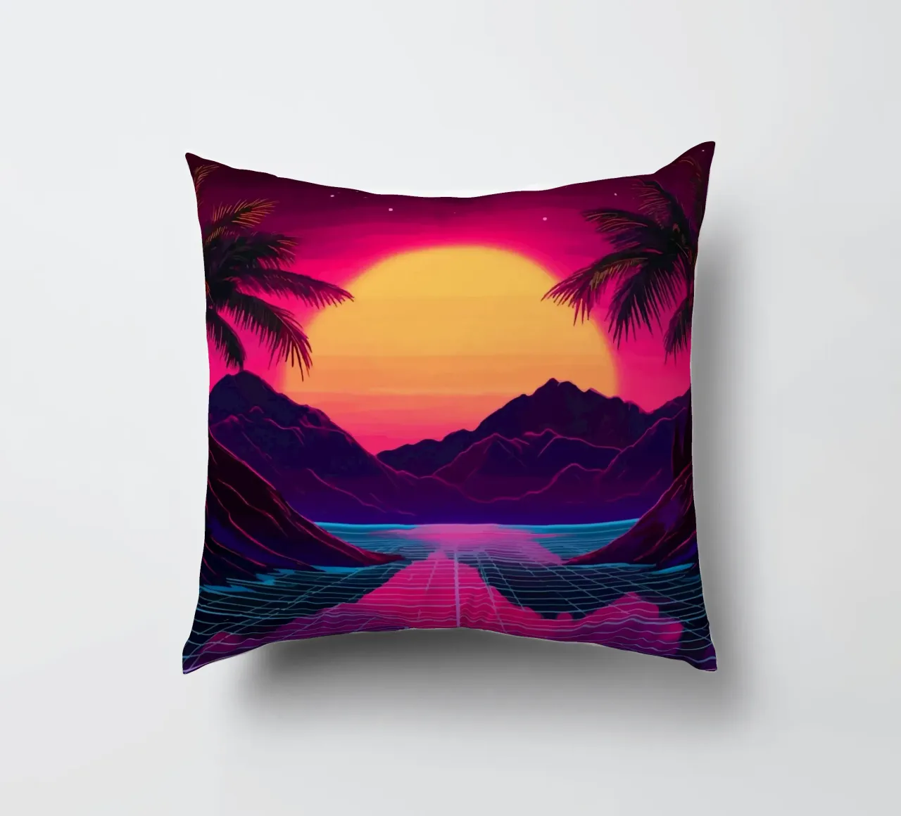 Tramonto retro synthwave cuscino da pixelbull - medieval art and more