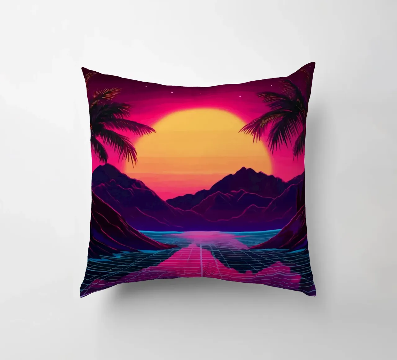 Tramonto retro synthwave cuscino da pixelbull - medieval art and more