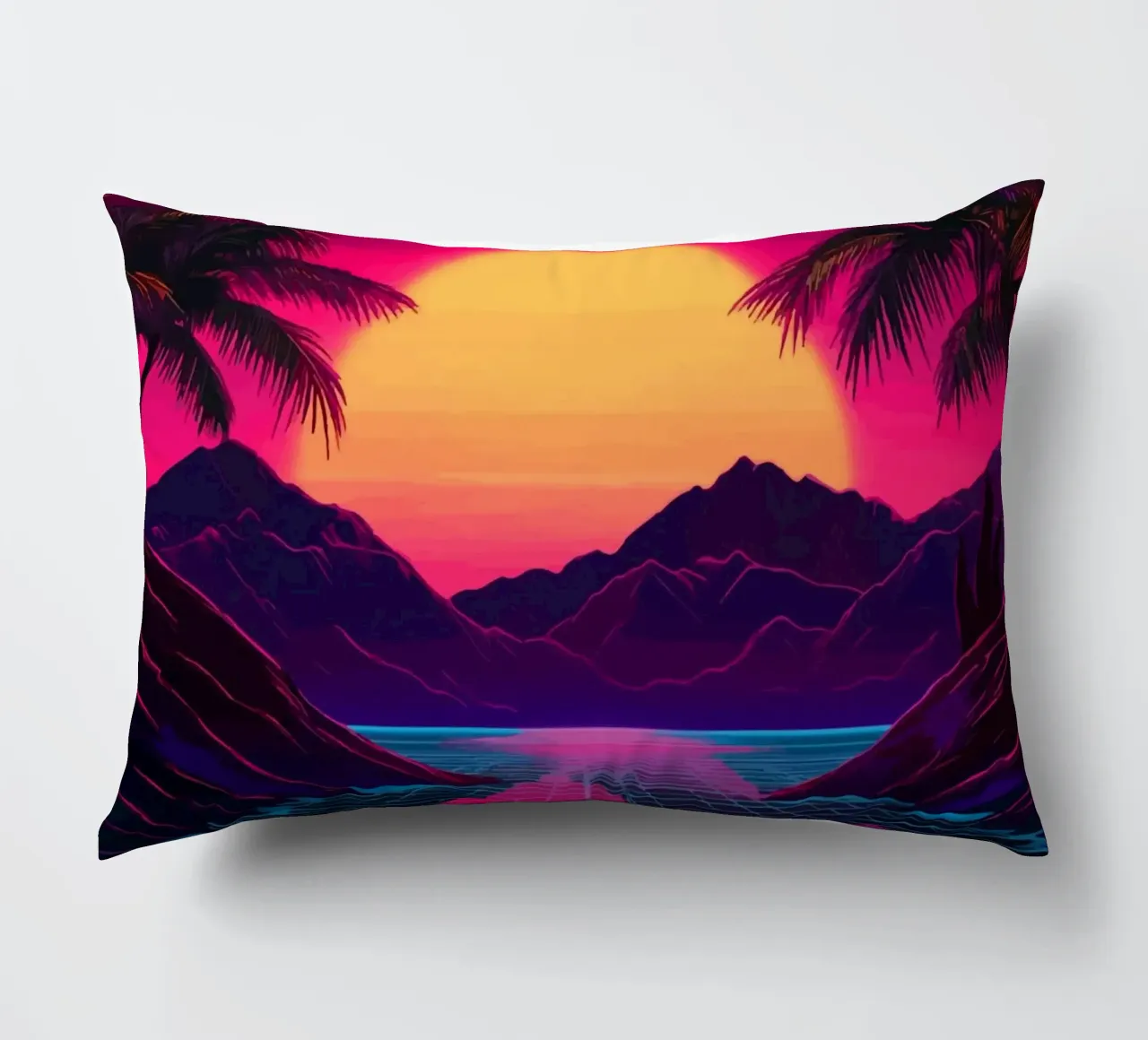 Tramonto retro synthwave cuscino da pixelbull - medieval art and more