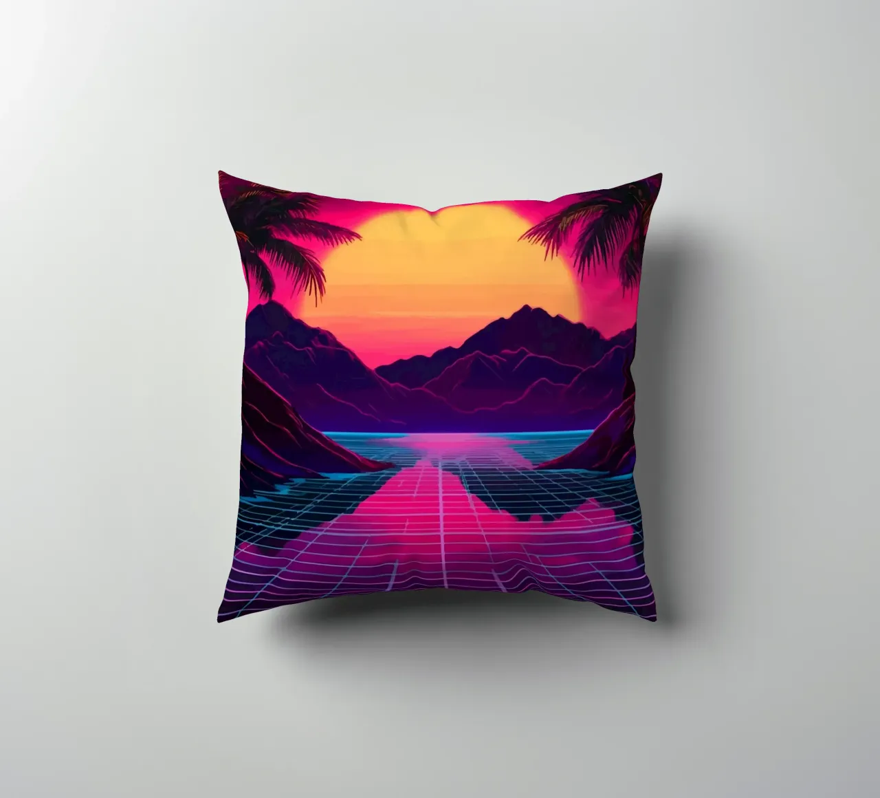 Tramonto retro synthwave cuscino da pixelbull - medieval art and more