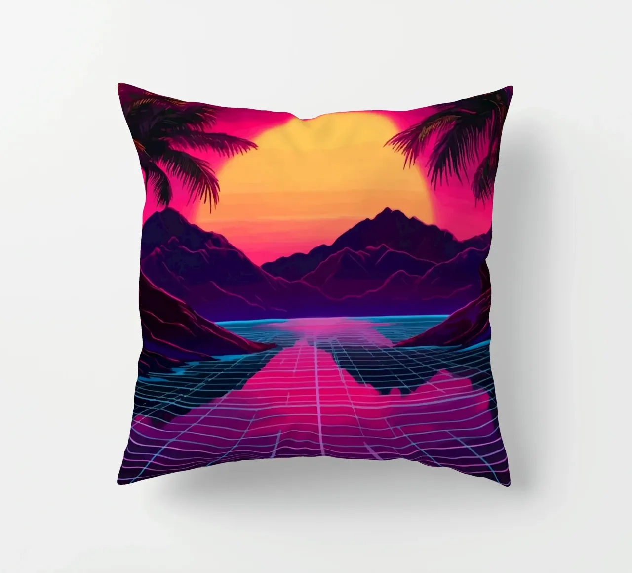 Tramonto retro synthwave cuscino da pixelbull - medieval art and more