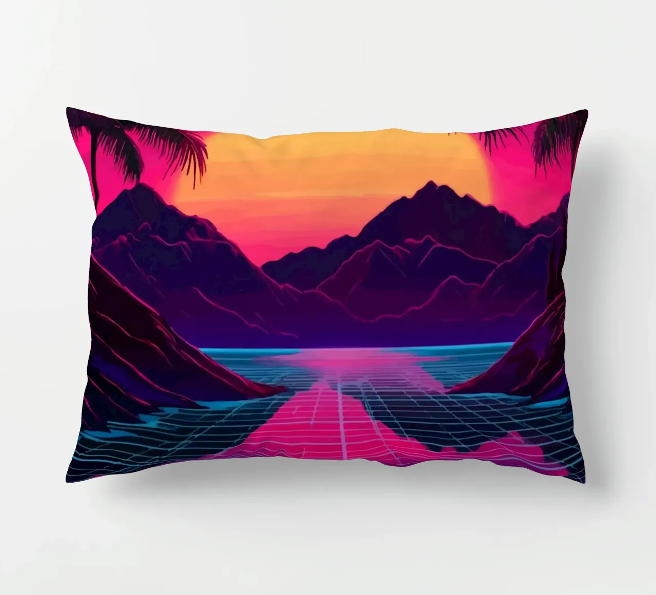 Tramonto retro synthwave cuscino da pixelbull - medieval art and more