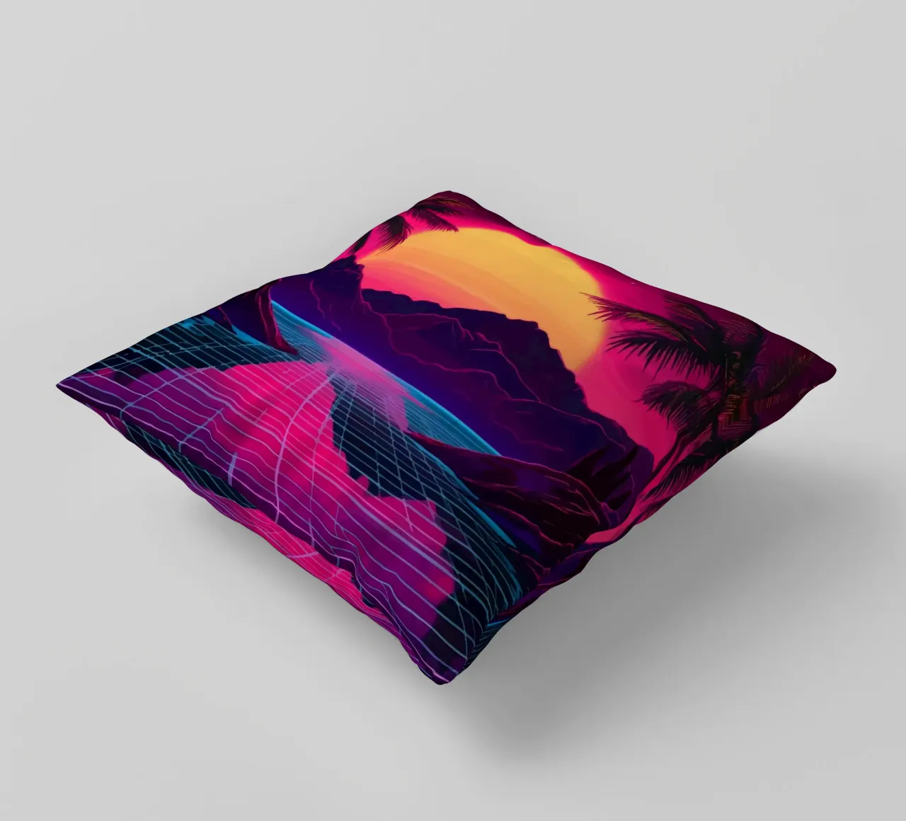 Tramonto retro synthwave cuscino da pixelbull - medieval art and more