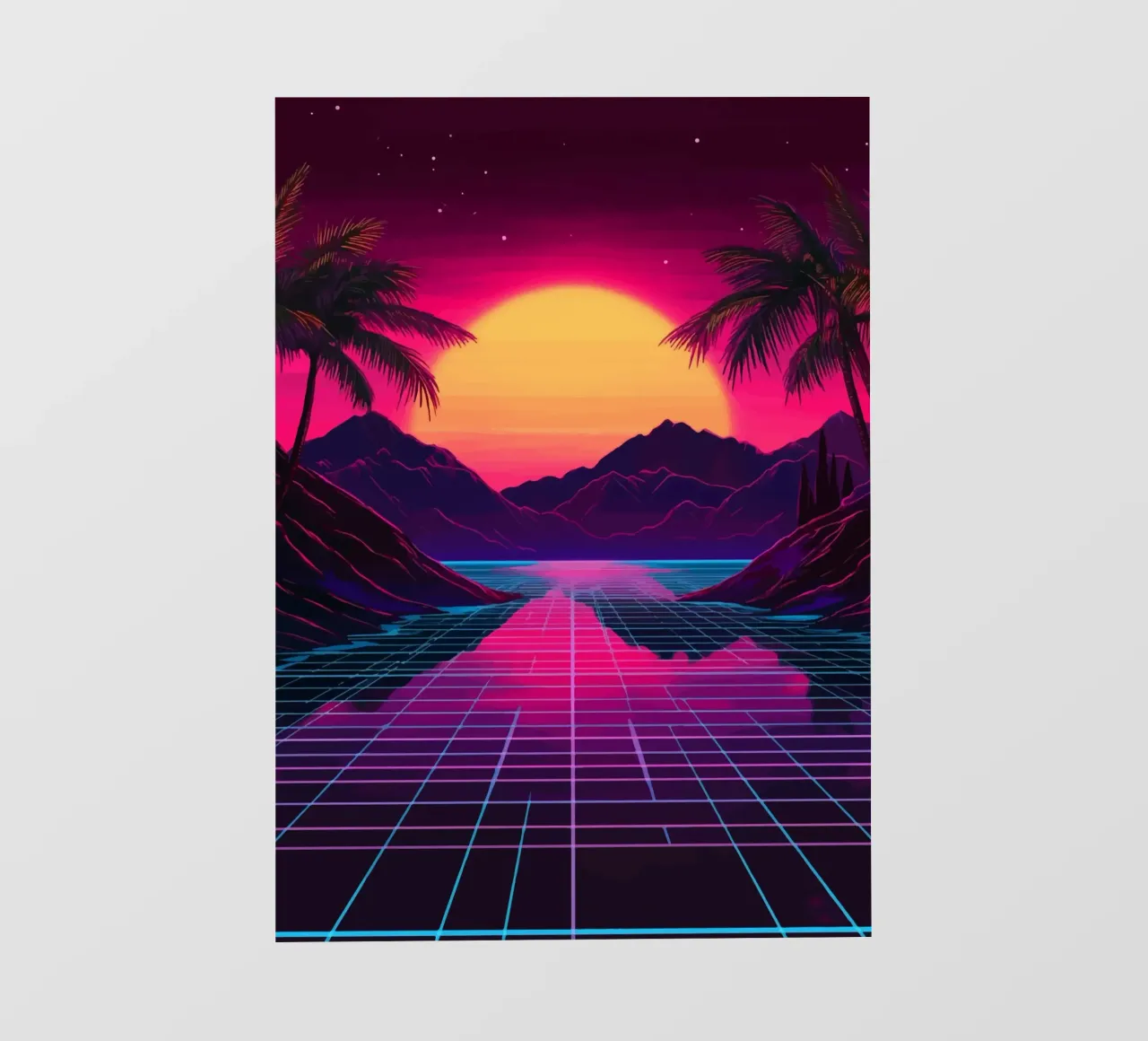 Tramonto retro synthwave pellicola backlit da pixelbull - medieval art and more