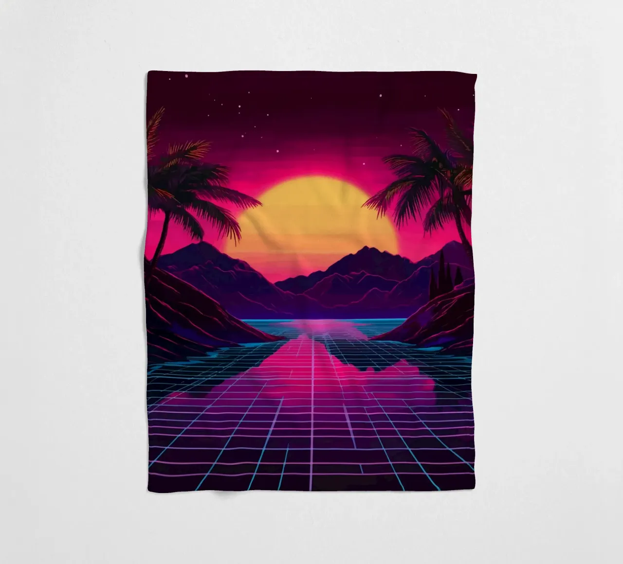 Tramonto retro synthwave coperta in pile da pixelbull - medieval art and more