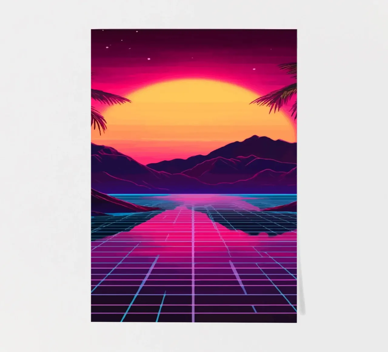Tramonto retro synthwave foglio adesivo da pixelbull - medieval art and more