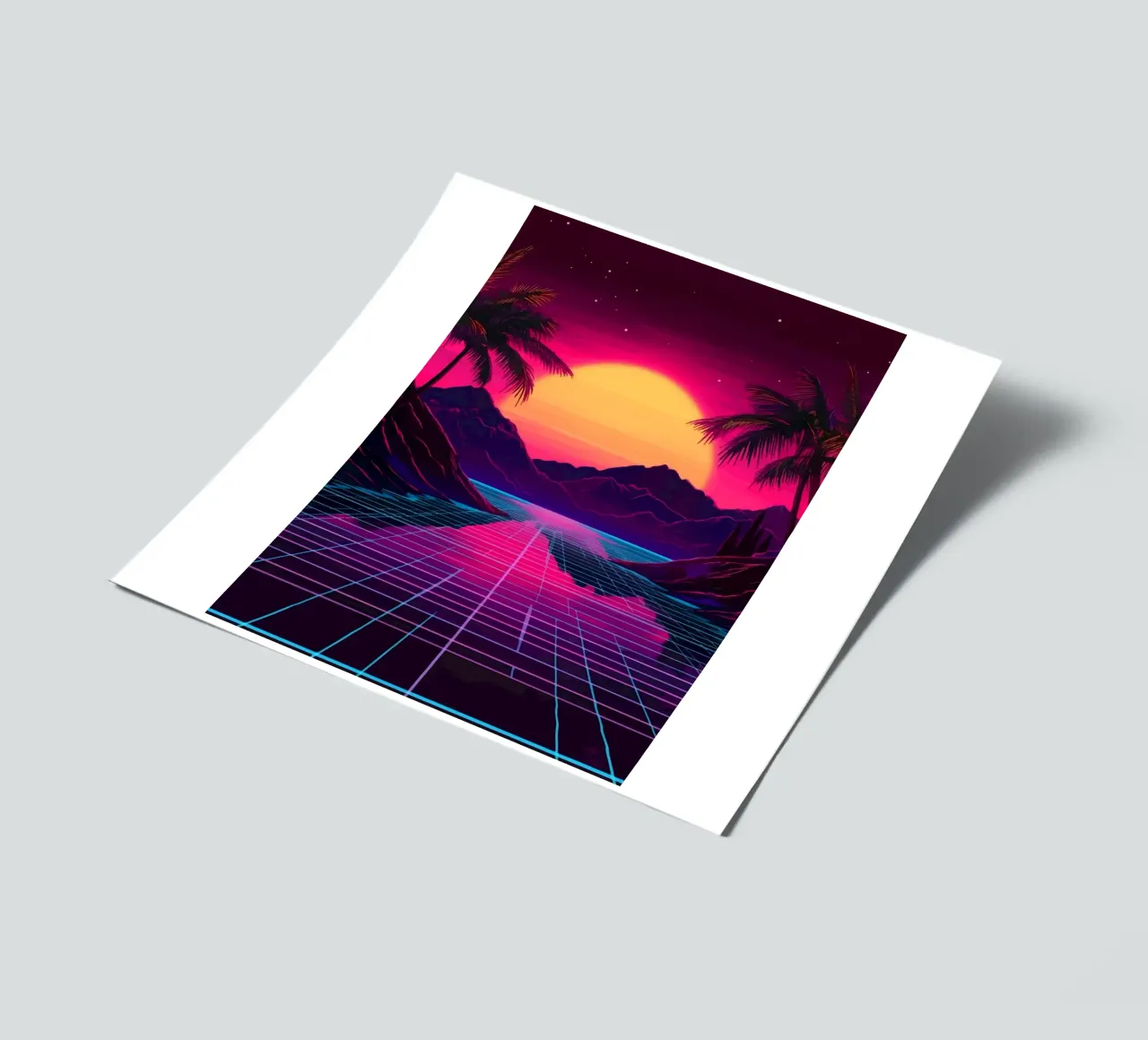 Tramonto retro synthwave foglio adesivo da pixelbull - medieval art and more