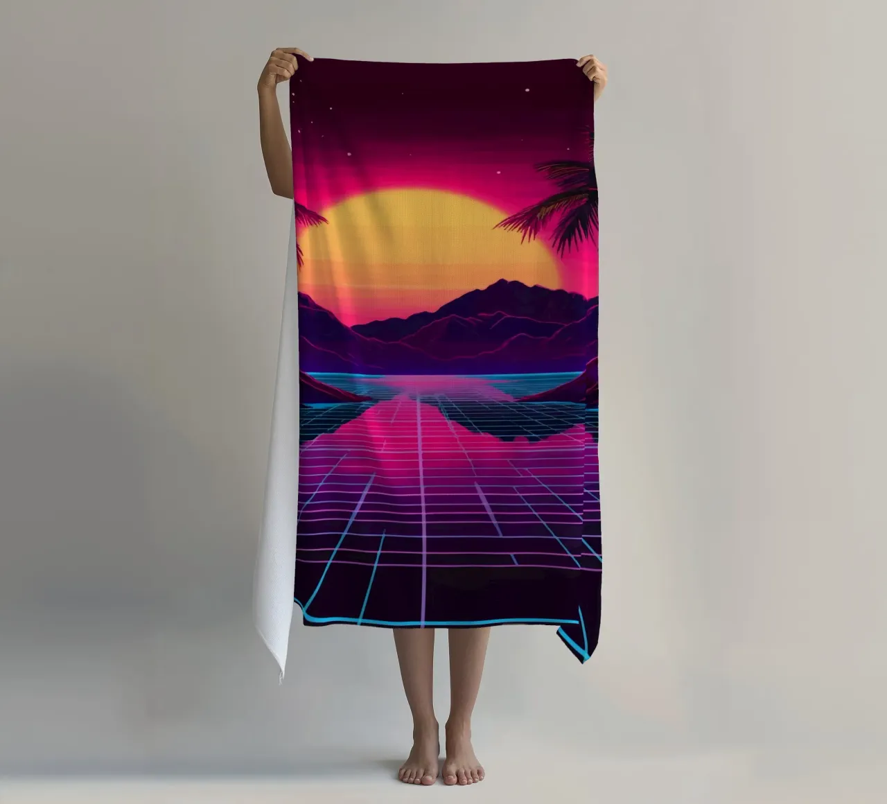 Tramonto retro synthwave telo mare da pixelbull - medieval art and more