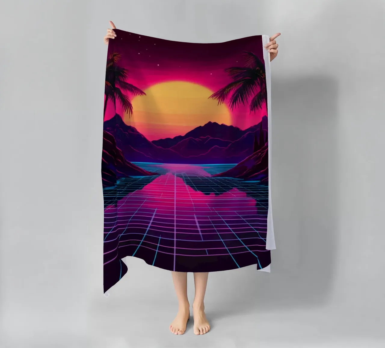 Tramonto retro synthwave telo mare da pixelbull - medieval art and more