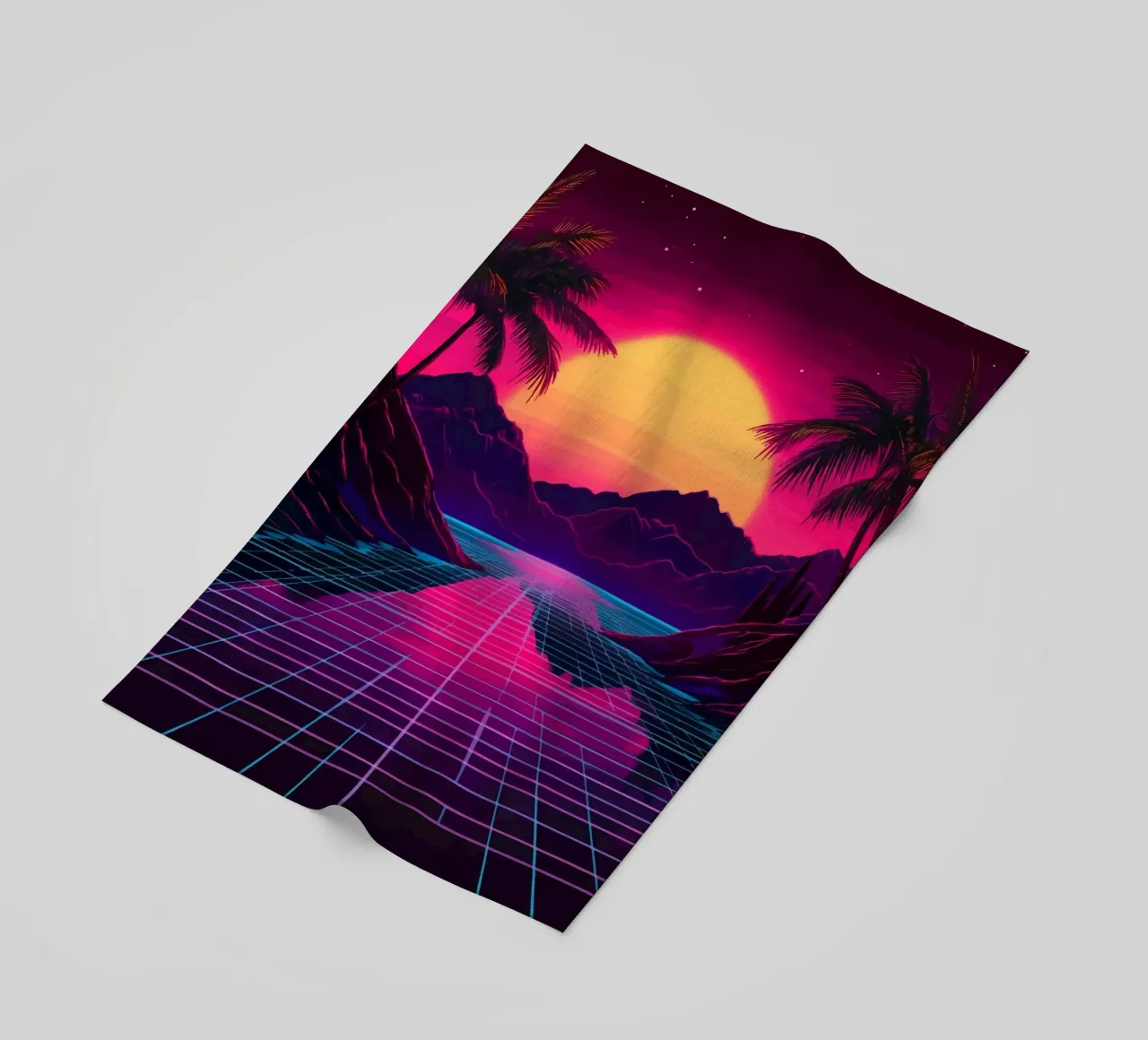 Tramonto retro synthwave telo mare da pixelbull - medieval art and more