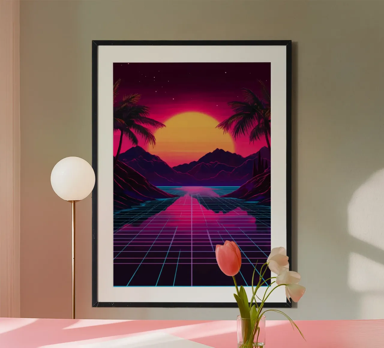 Tramonto retro synthwave carta hahnemühle da pixelbull - medieval art and more