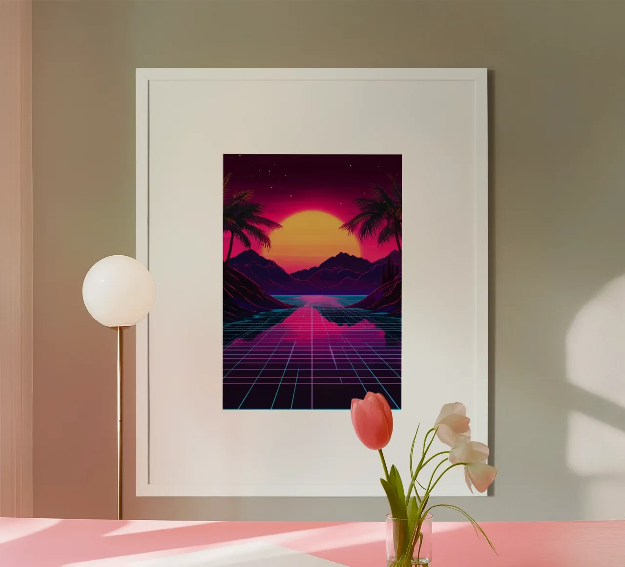 Tramonto retro synthwave carta hahnemühle da pixelbull - medieval art and more
