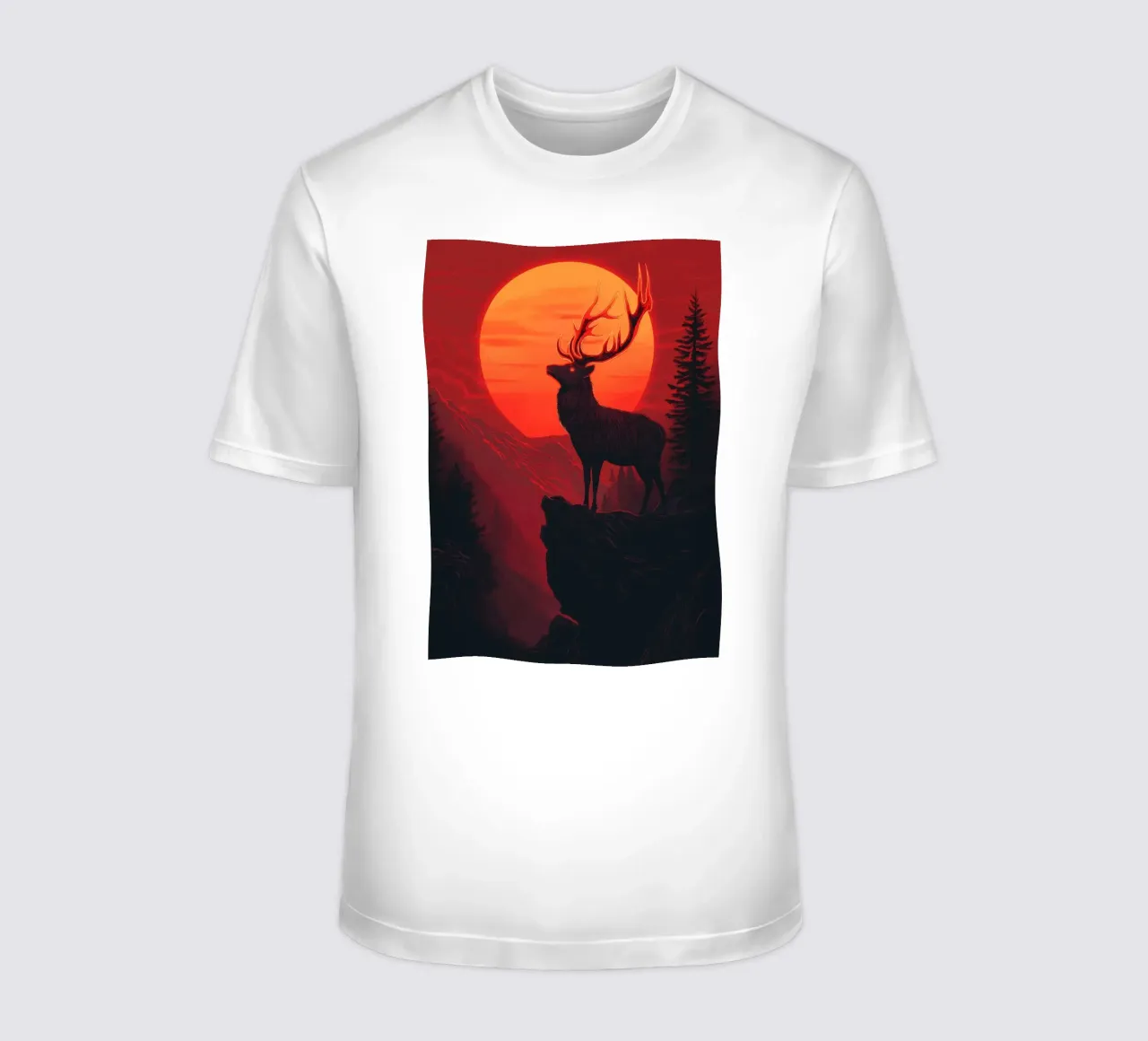 Un maestoso cervo davanti a un tramonto rosso sangue t-shirt da pixelbull - medieval art and more