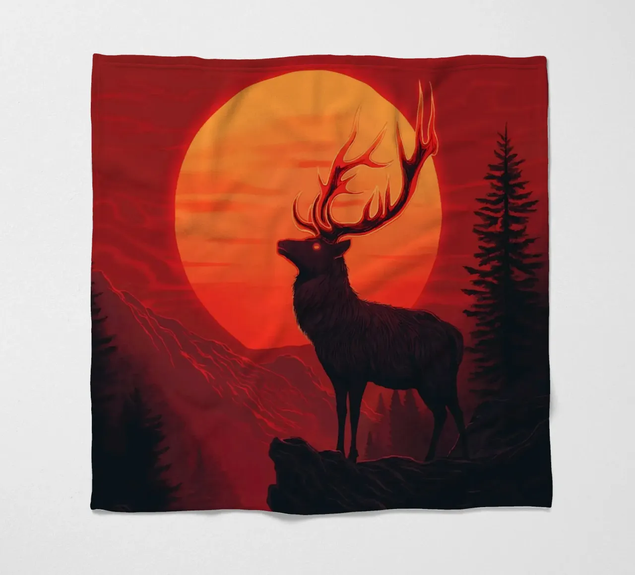 Un maestoso cervo davanti a un tramonto rosso sangue coperta in pile da pixelbull - medieval art and more