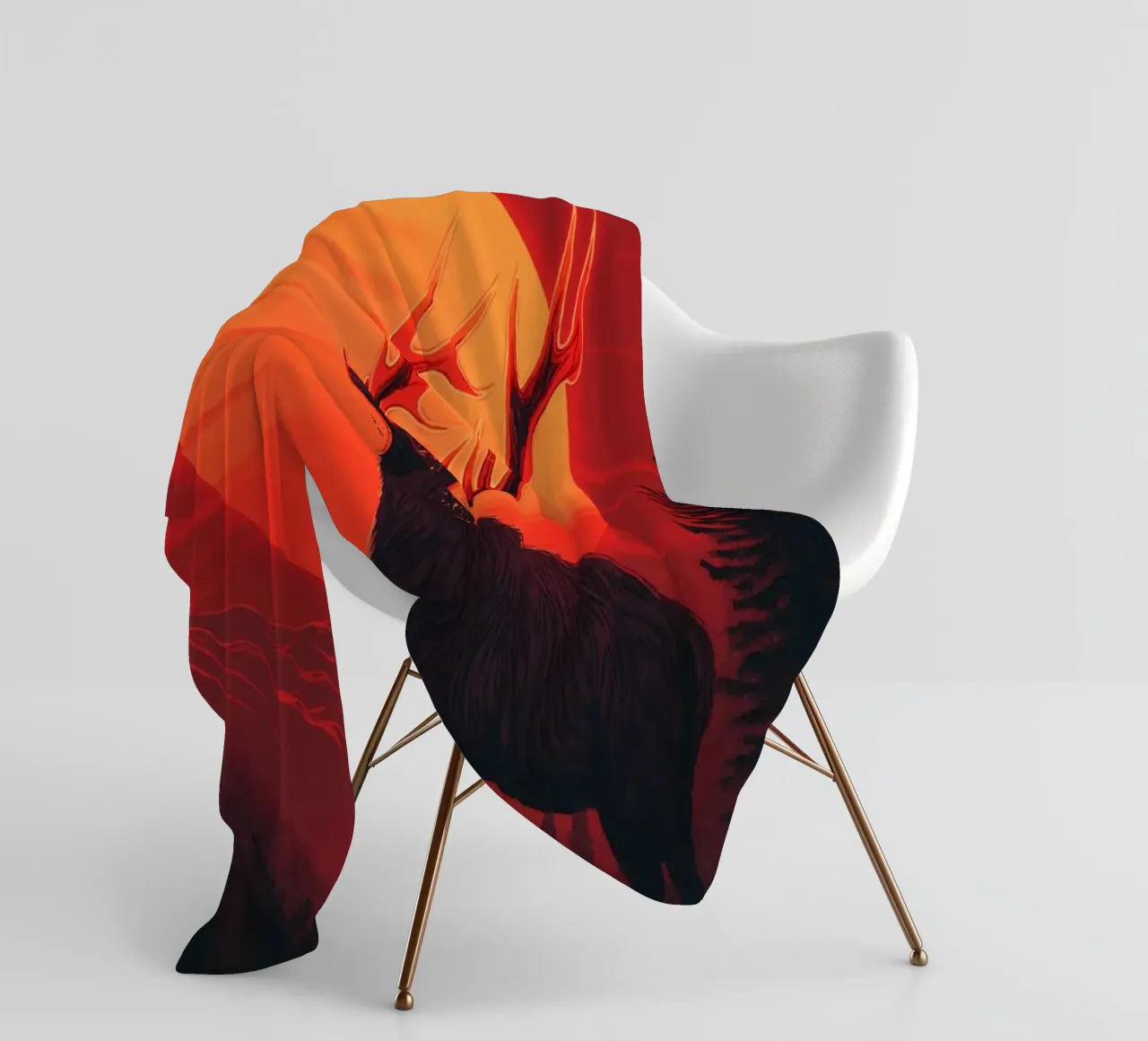 Un maestoso cervo davanti a un tramonto rosso sangue coperta in pile da pixelbull - medieval art and more