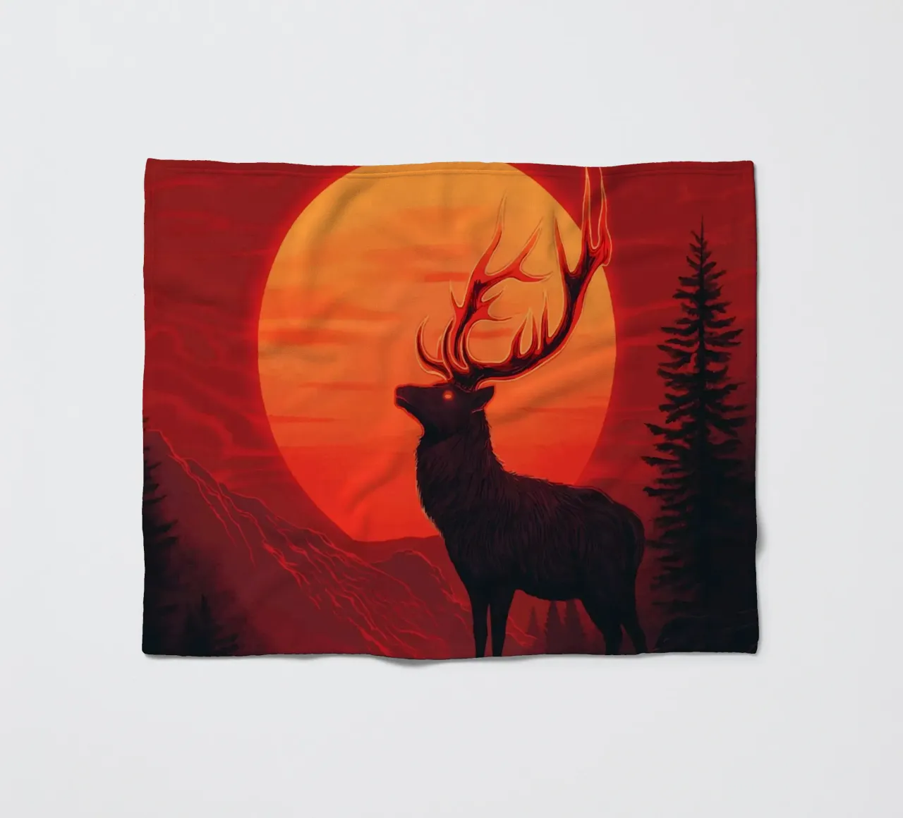 Un maestoso cervo davanti a un tramonto rosso sangue coperta in pile da pixelbull - medieval art and more