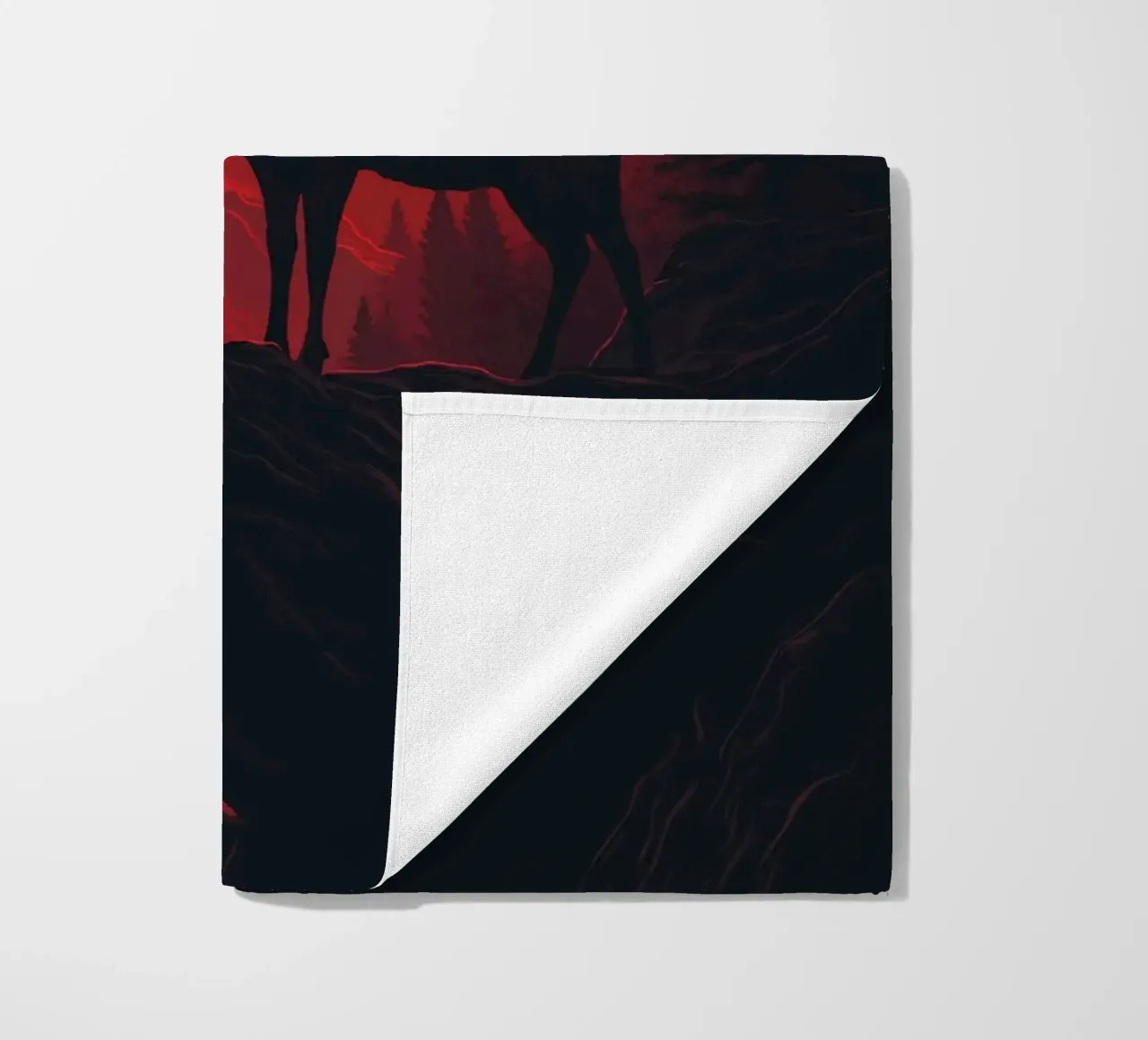 Un maestoso cervo davanti a un tramonto rosso sangue telo mare da pixelbull - medieval art and more