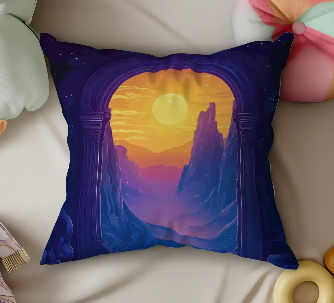 Porta d'accesso a un mondo di sogni luminosi cuscino da pixelbull - medieval art and more