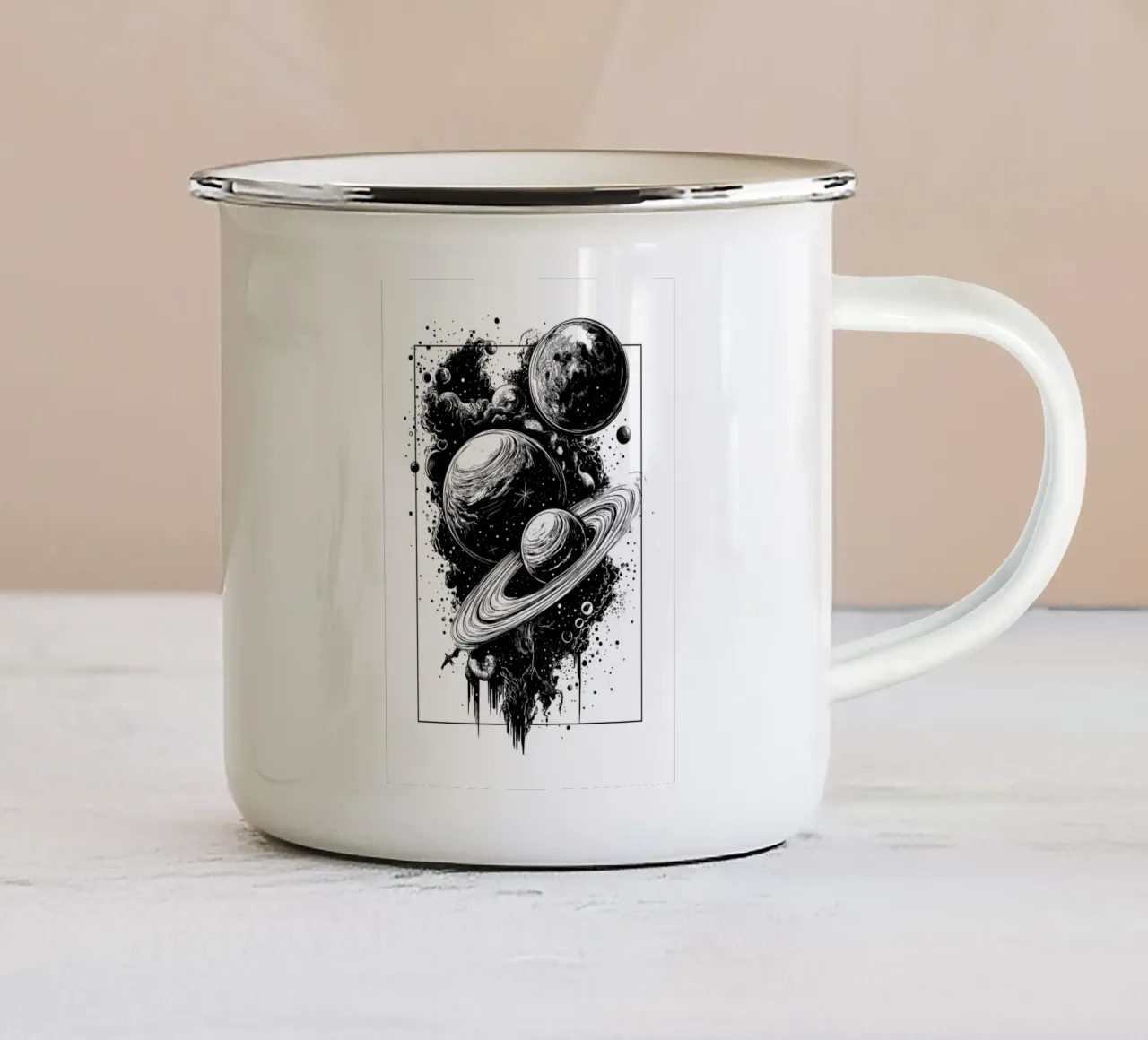Sogni cosmici in bianco e nero tazza in smalto da pixelbull - medieval art and more