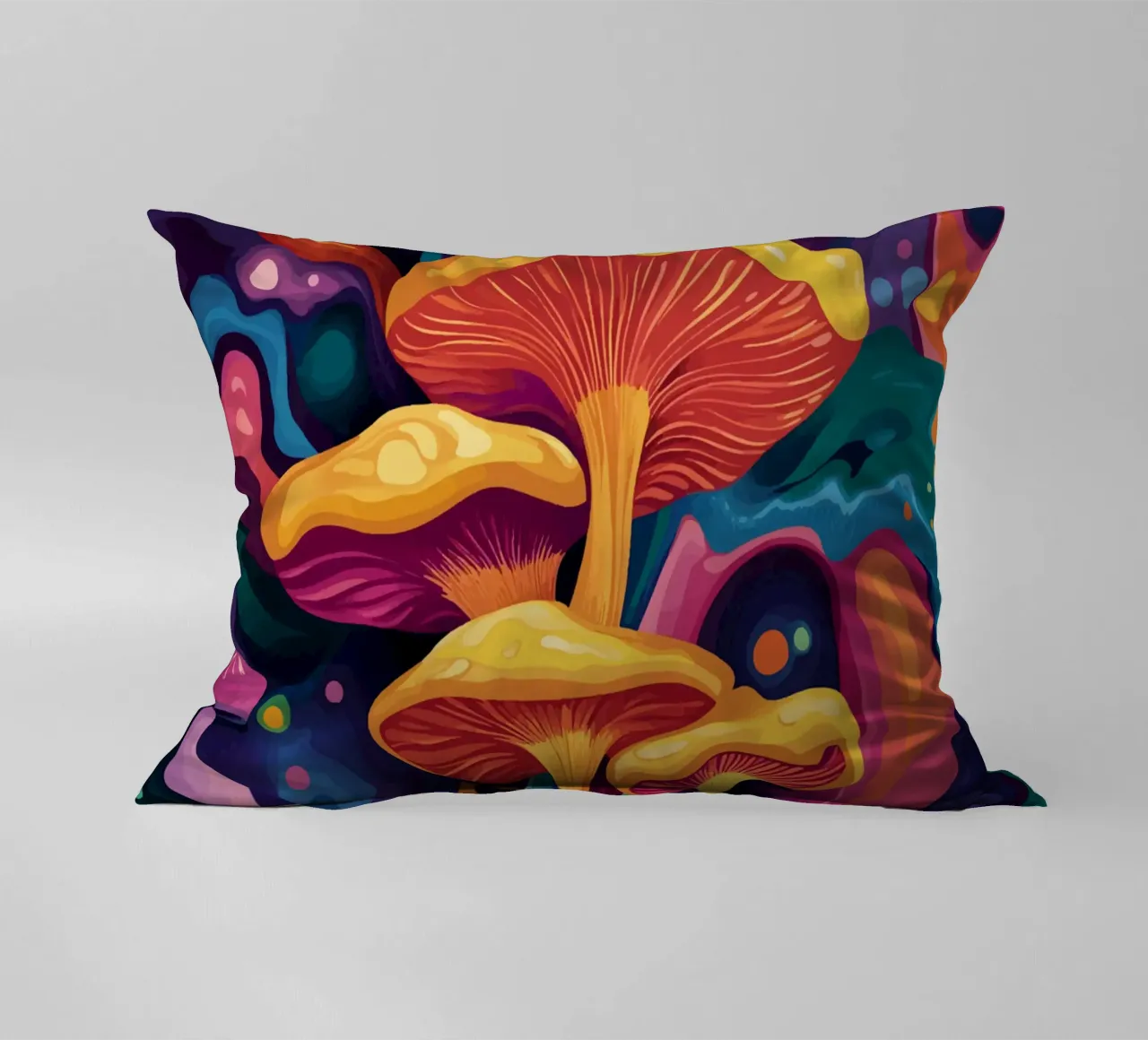 Funghi cosmici in un tripudio di colori cuscino da pixelbull - medieval art and more